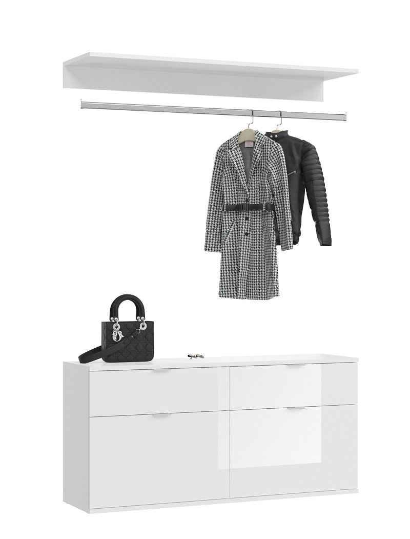 xonox.home Garderoben-Set Kommode mit Garderobenstange Projekt X breit, weiß Hochglanz, (Set)