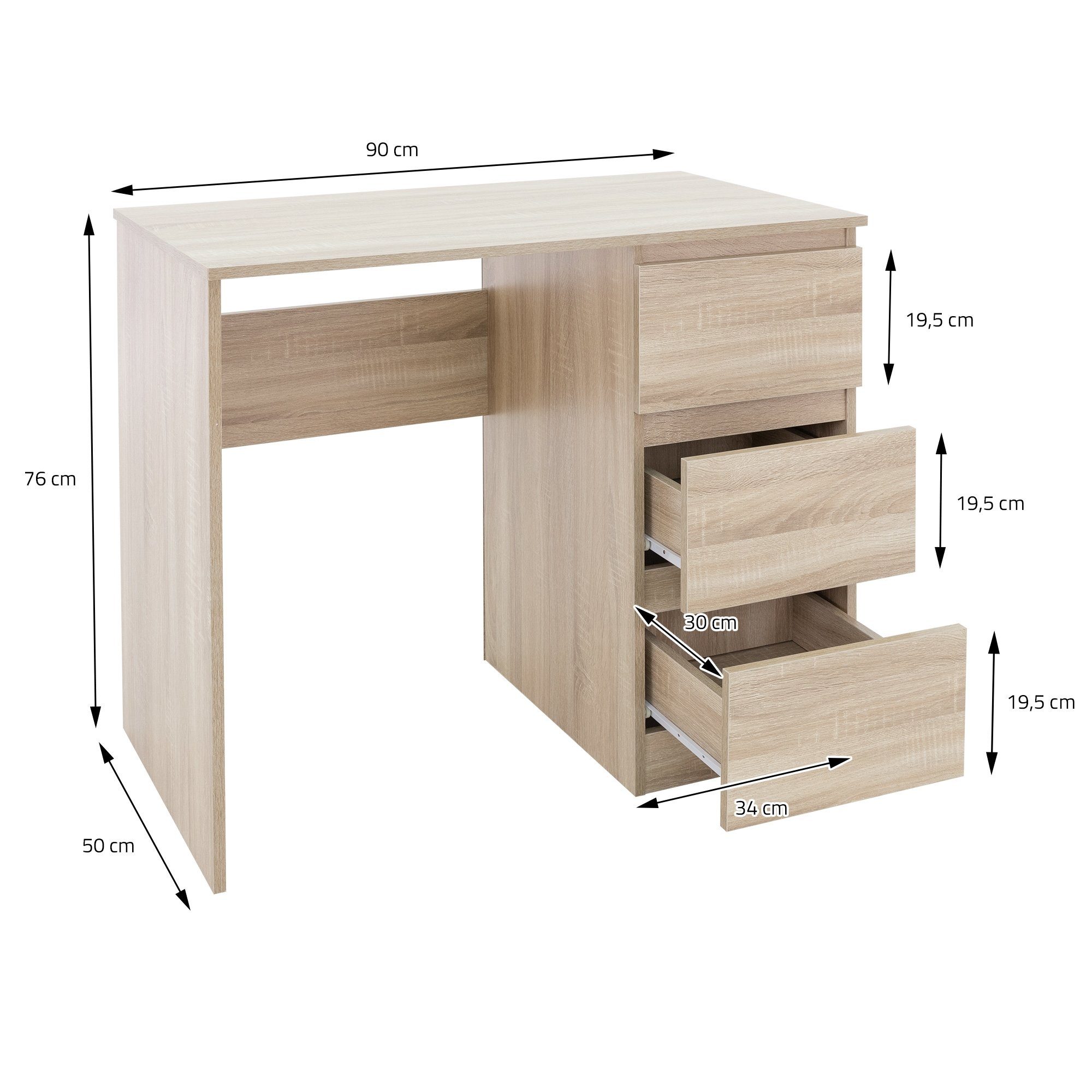Schreibtisch Schreibtisch Sonoma-Eiche cm 90x76x50 ML-DESIGN