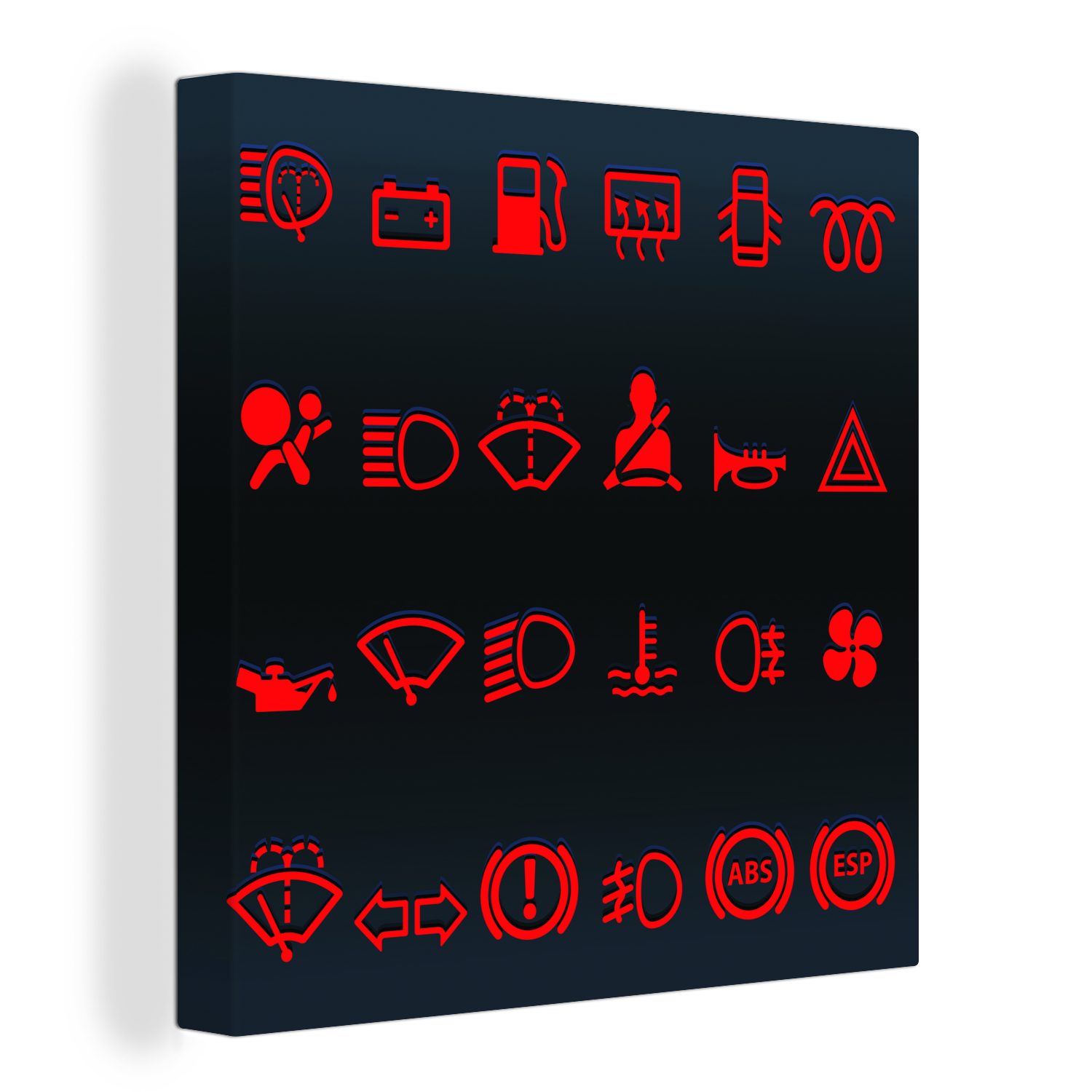 Leinwandbild (1 der für OneMillionCanvasses® Illustration in auf St), Symbole roten einem Bilder Armaturenbrett, Wohnzimmer Schlafzimmer Auto Leinwand dem