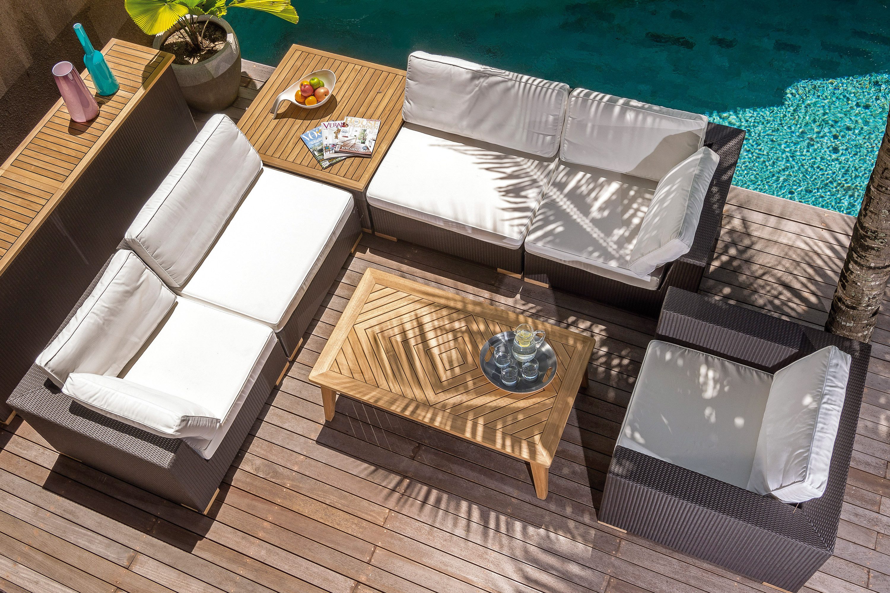 Garland Gartentisch Havanna, Loungetisch Teak Holz 120x70x45cm Wetterfest Beistelltisch Flach Eckig