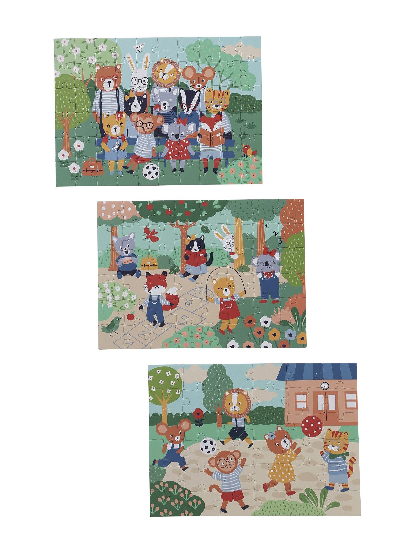vertbaudet Puzzle 3er-Set Kinder Puzzles HAPPY ANIMALS, 36-60 Teile, Puzzleteile