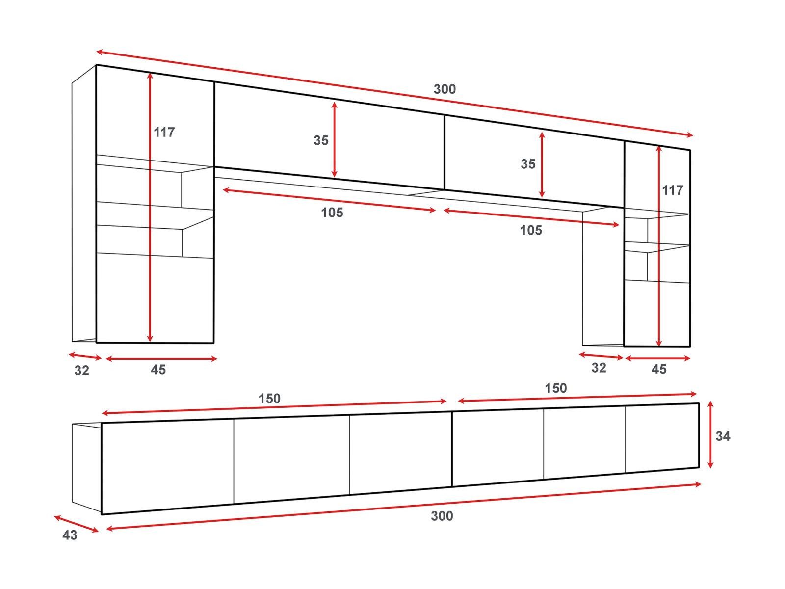 HAUSELEMENT Wohnwand CALABRINI-1, (6-St), Hängewohnwand Schrankwand LED-Beleuchtung Anbauwand Modern