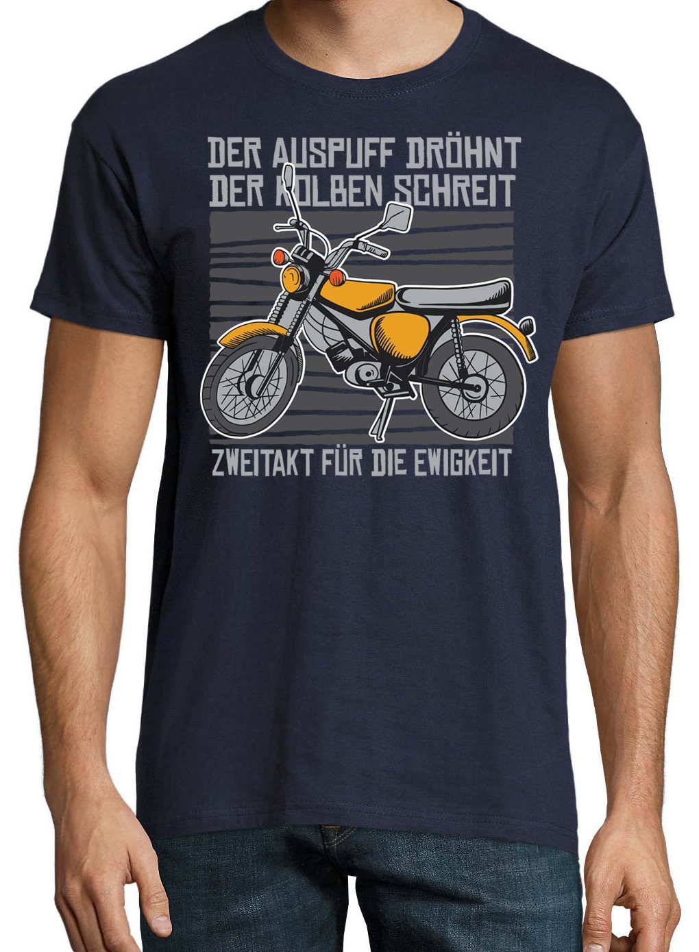Youth Designz Navyblau trendigem Zweitakt T-Shirt Frontprint Die mit Für Herren Ewigkeit Shirt