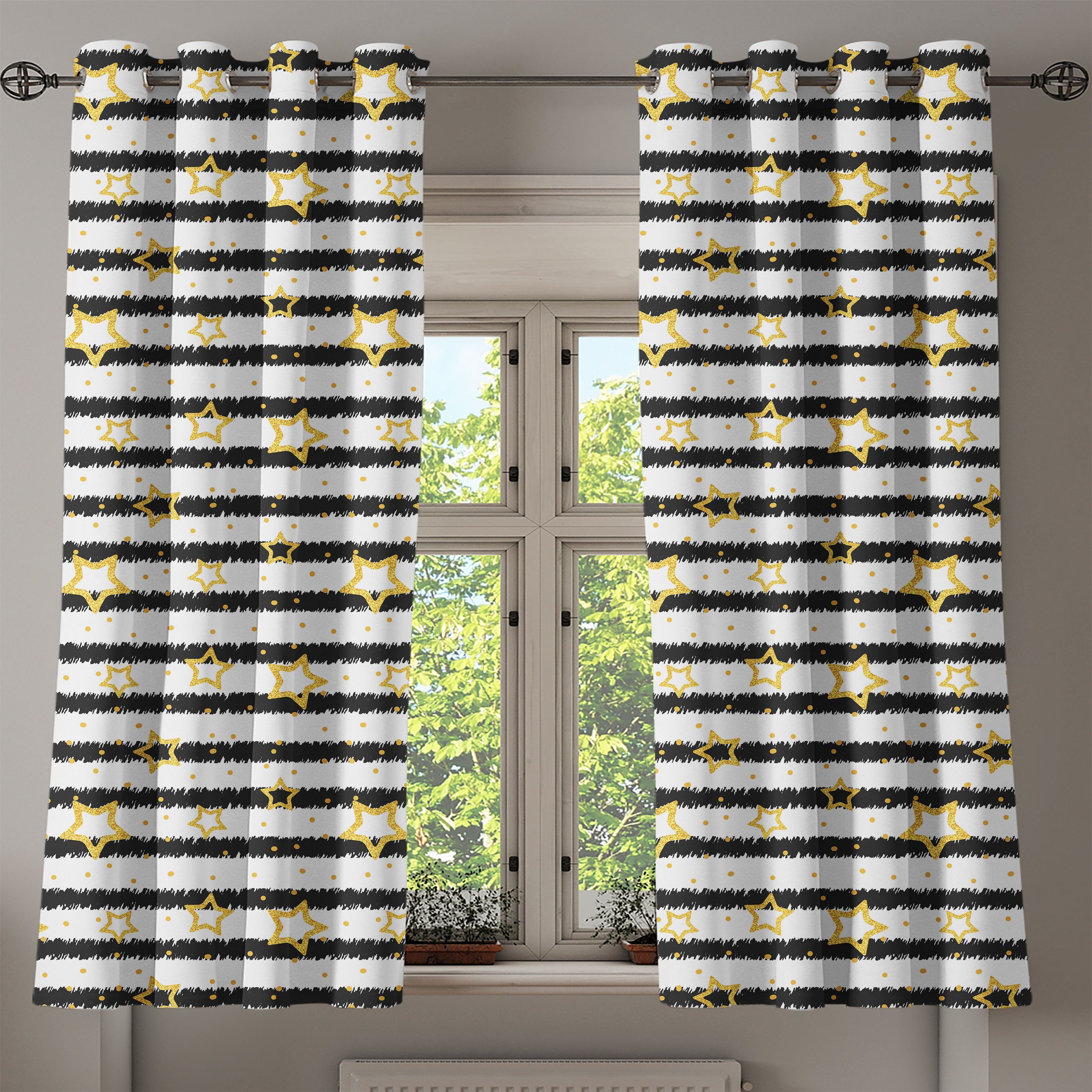 für Punkt-Streifen Dekorative Star Gardine Schlafzimmer Wohnzimmer, 2-Panel-Fenstervorhänge Feiern Abakuhaus,