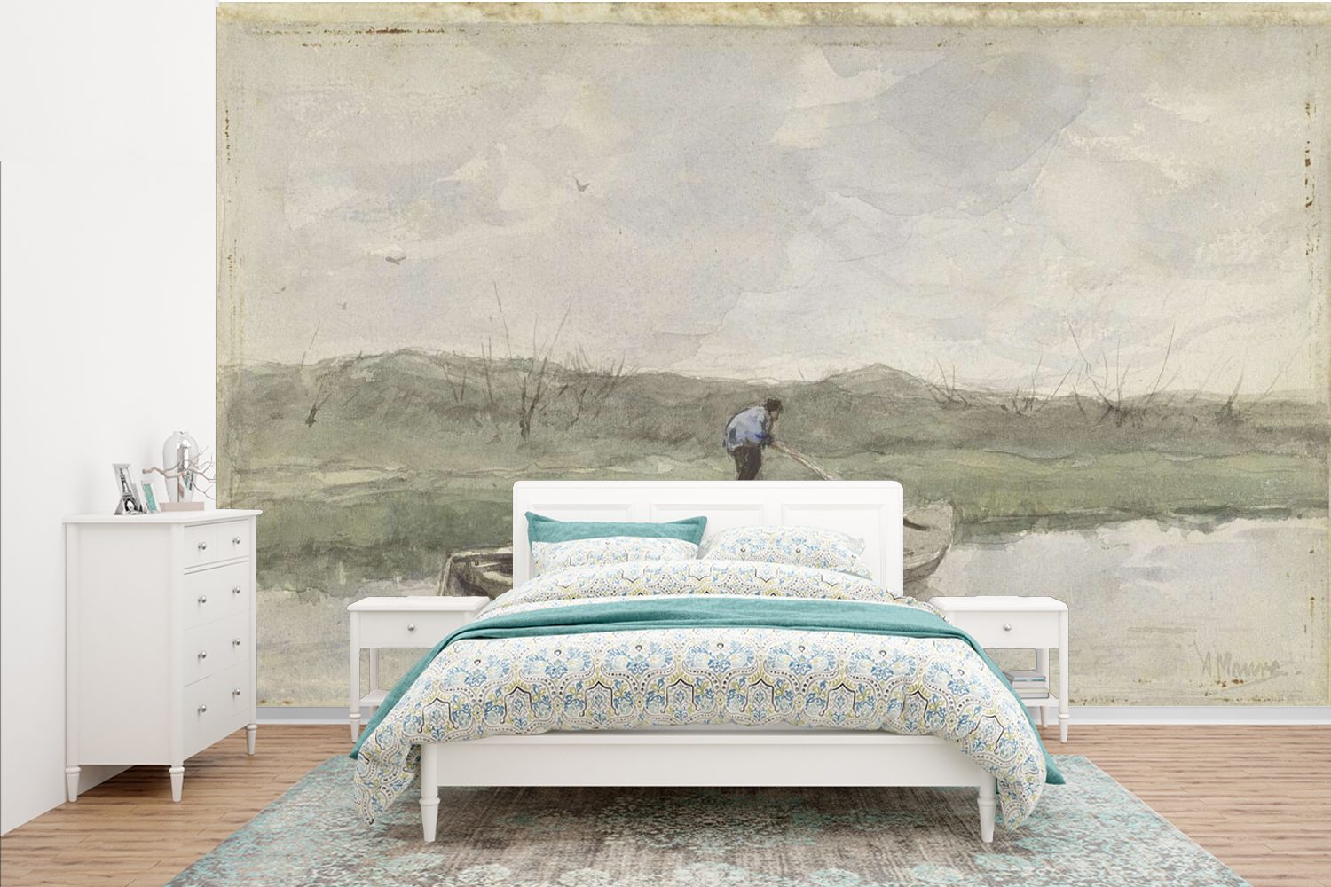 MuchoWow Fototapete Sandkahn - Gemälde von Anton Mauve, Matt, bedruckt, (7 St), Vinyl Tapete für Wohnzimmer oder Schlafzimmer, Wandtapete
