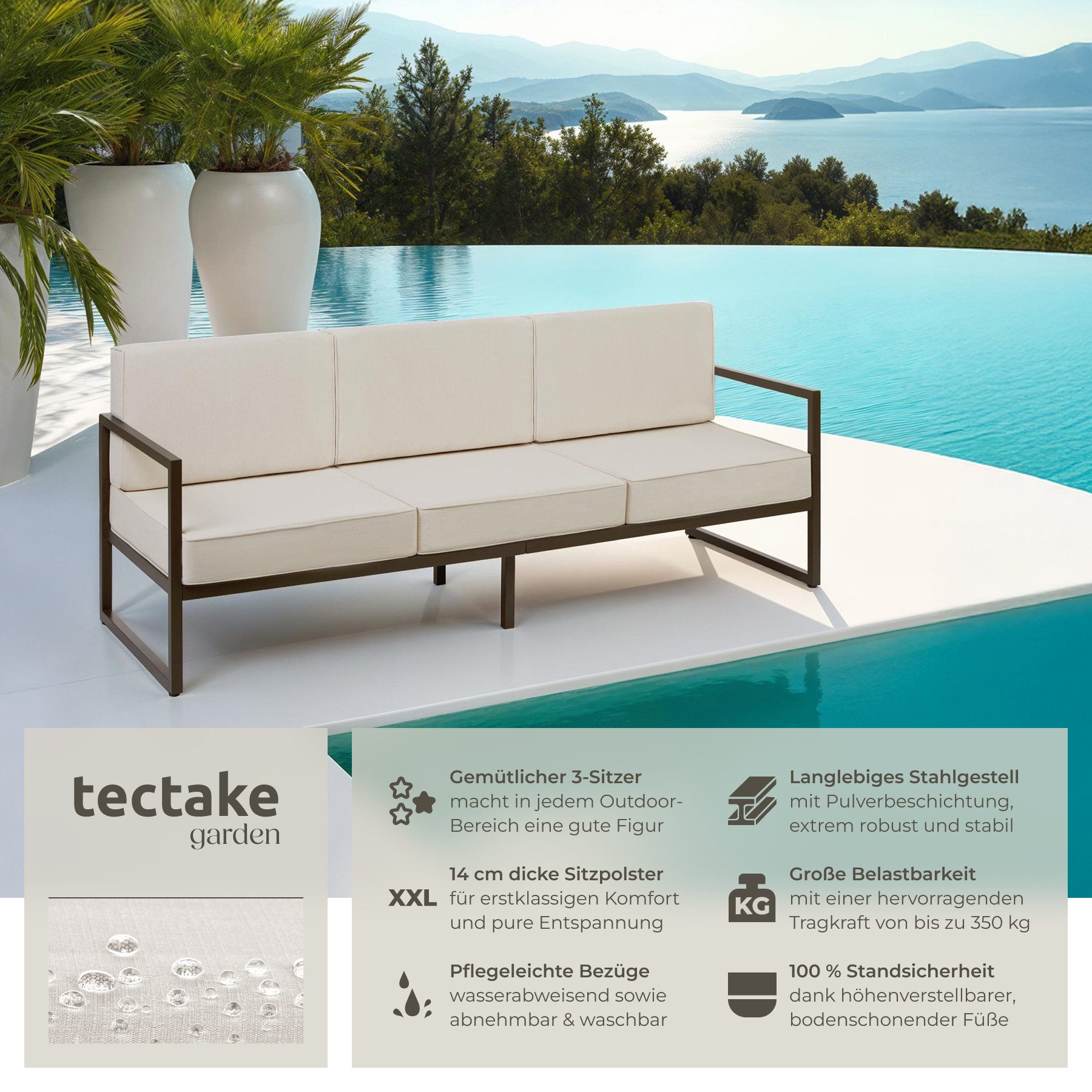 tectake Essgruppe Garten-Loungesofa, (Set., 1-tlg), Pulverbeschichtetes Sta günstig online kaufen