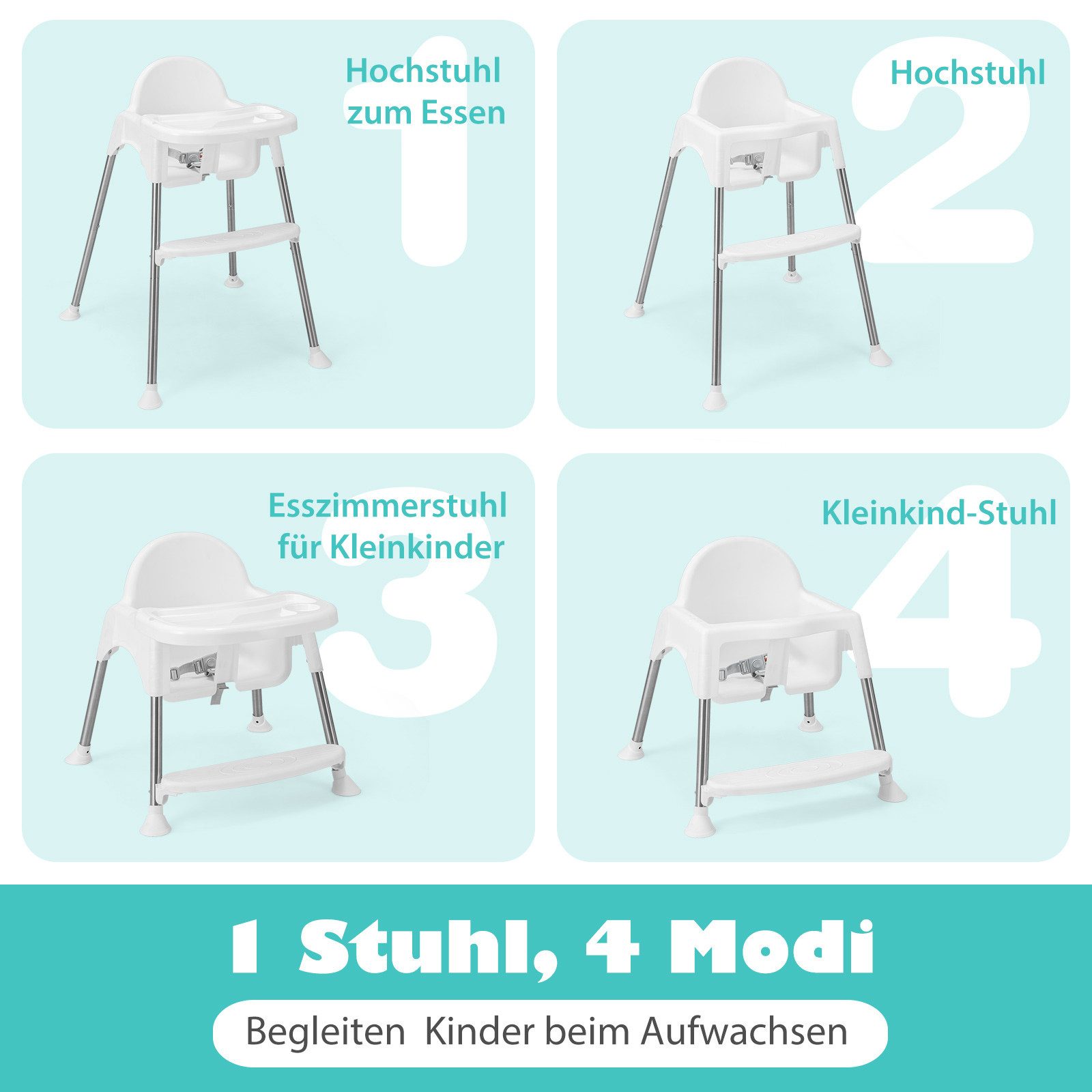 COSTWAY Hochstuhl, 4 in 1 mit Sicherheitsgurt,für 6-36 Monaten Baby günstig online kaufen