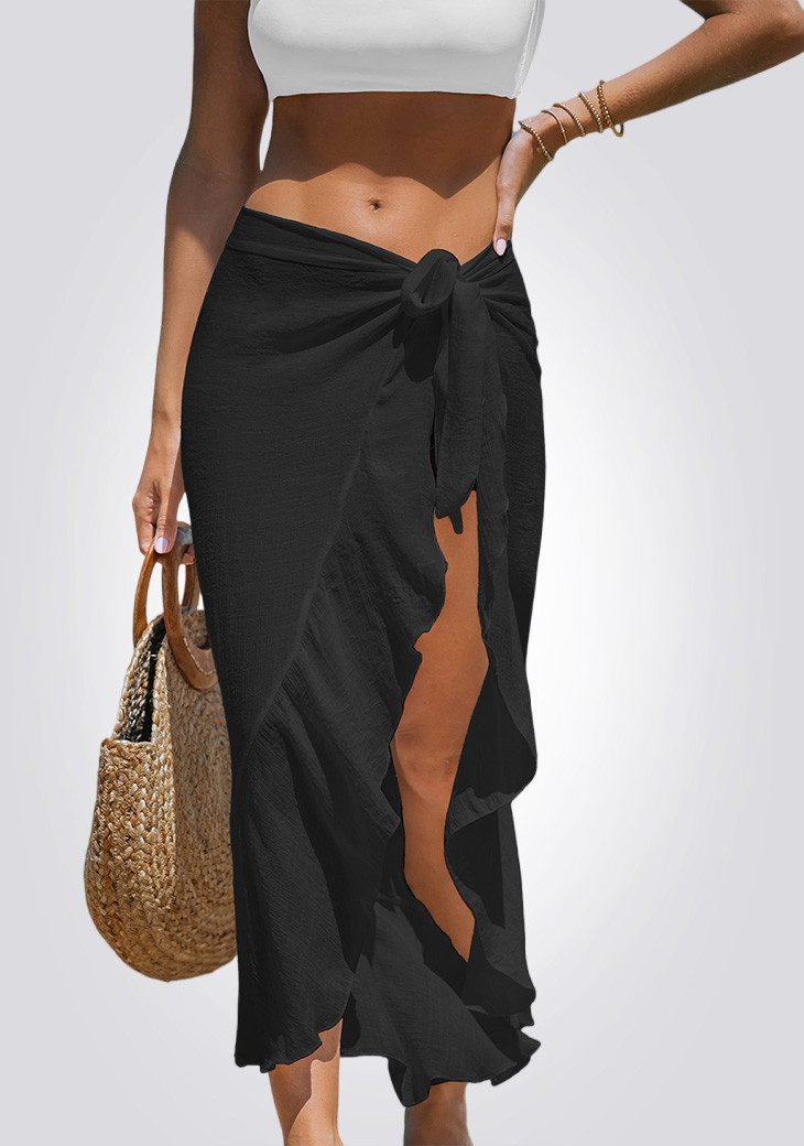 Cupshe Strandrock Wickelrock mit Bindedetail Ruesche und Schlitz Midi