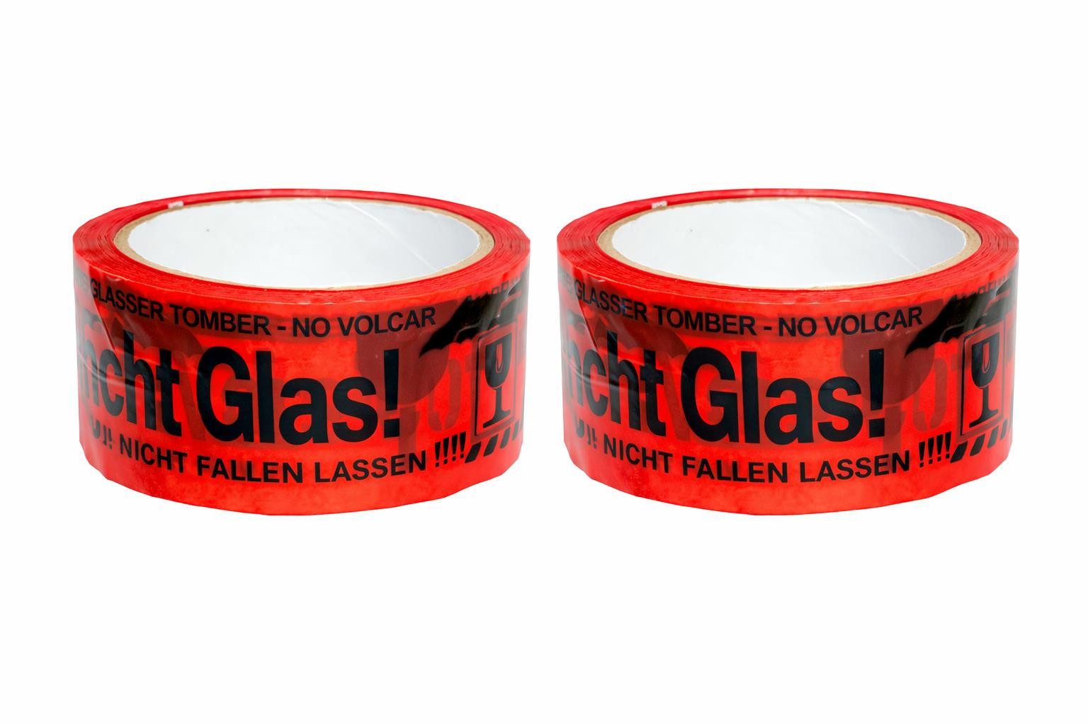 BAYLI Klebeband 2 Rollen PP Klebeband Vorsicht Glas 48mm x 66m - Warnband - starkes
