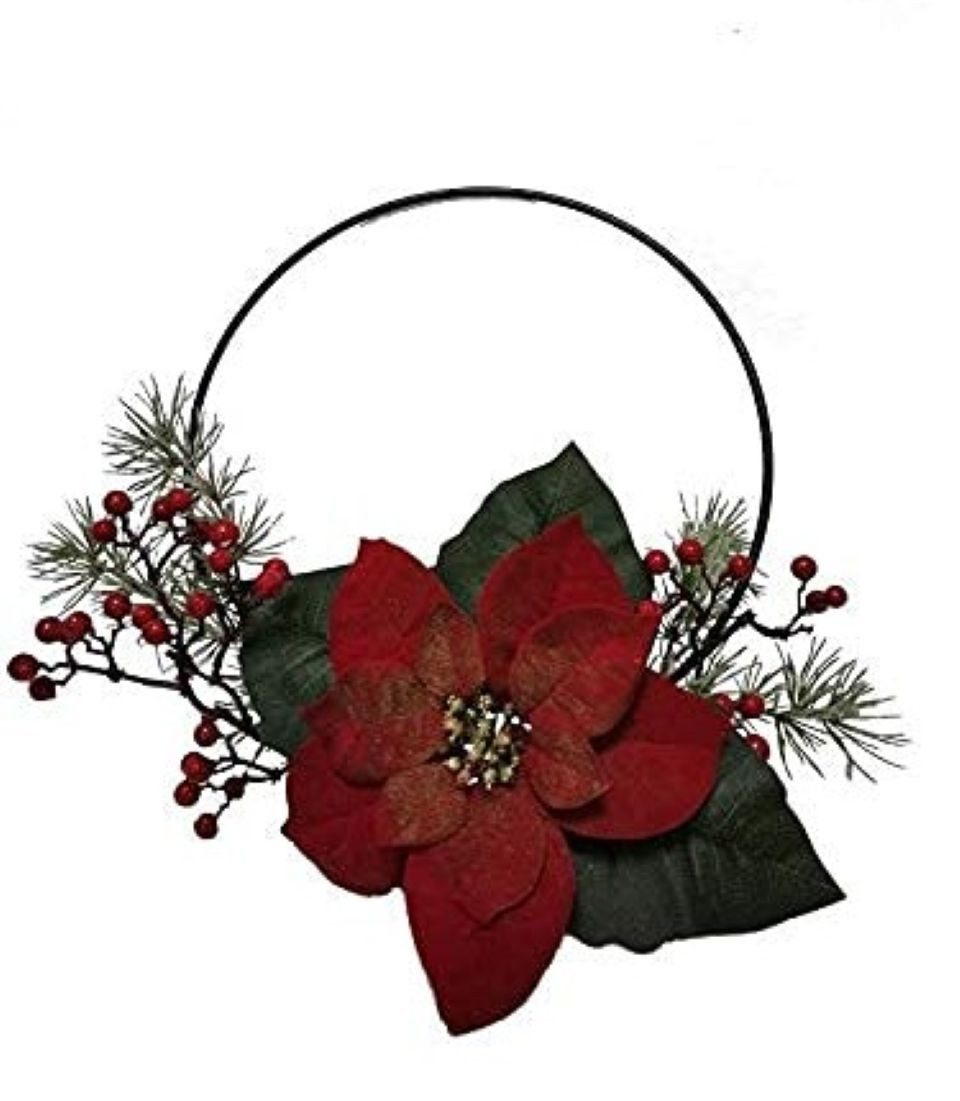 Kunstblume *festlicher Ring aus WH-Sternblüte, Beeren, Zeder-Tanne am Organzab.* Weihnachtsstern (Euphorbia), 2474U, Höhe 33 cm, künstlich, naturgetreu, täuschend echt