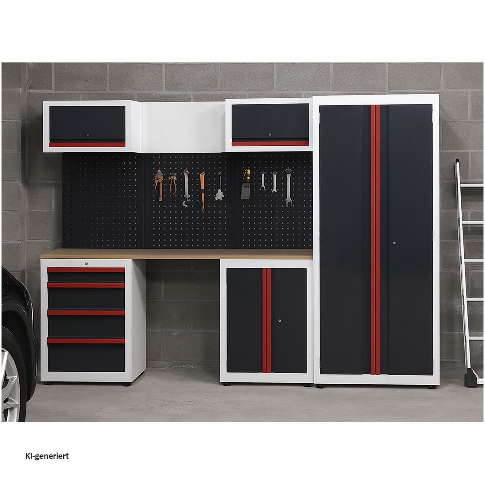 HTI-Living Werkzeugschrank Werkstattwand Havel Schwarz-Weiß-Rot (Stück, 1-St., 1 Werkstattwand inkl. Zubehör) Werkzeugwand Schranksystem Lochwand