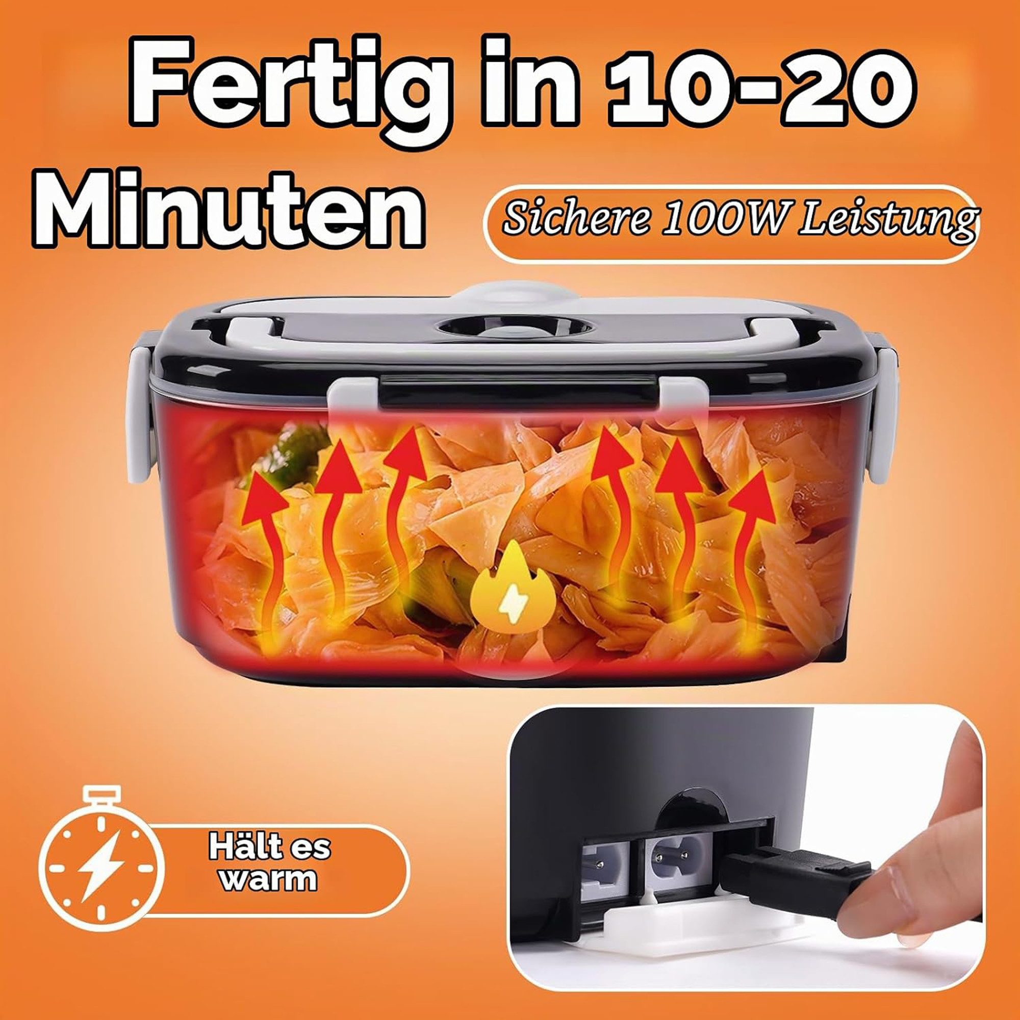 Fyrove Elektrische Lunchbox Elektrische Lunchbox, Lunchbox mit Heizung, Speisenwärmer Auto, (Spar-Set, Einzelgerät), Mit Heizfunktion, Auslaufsicher, 2-in-1 Nut – Bild 3 von 5
