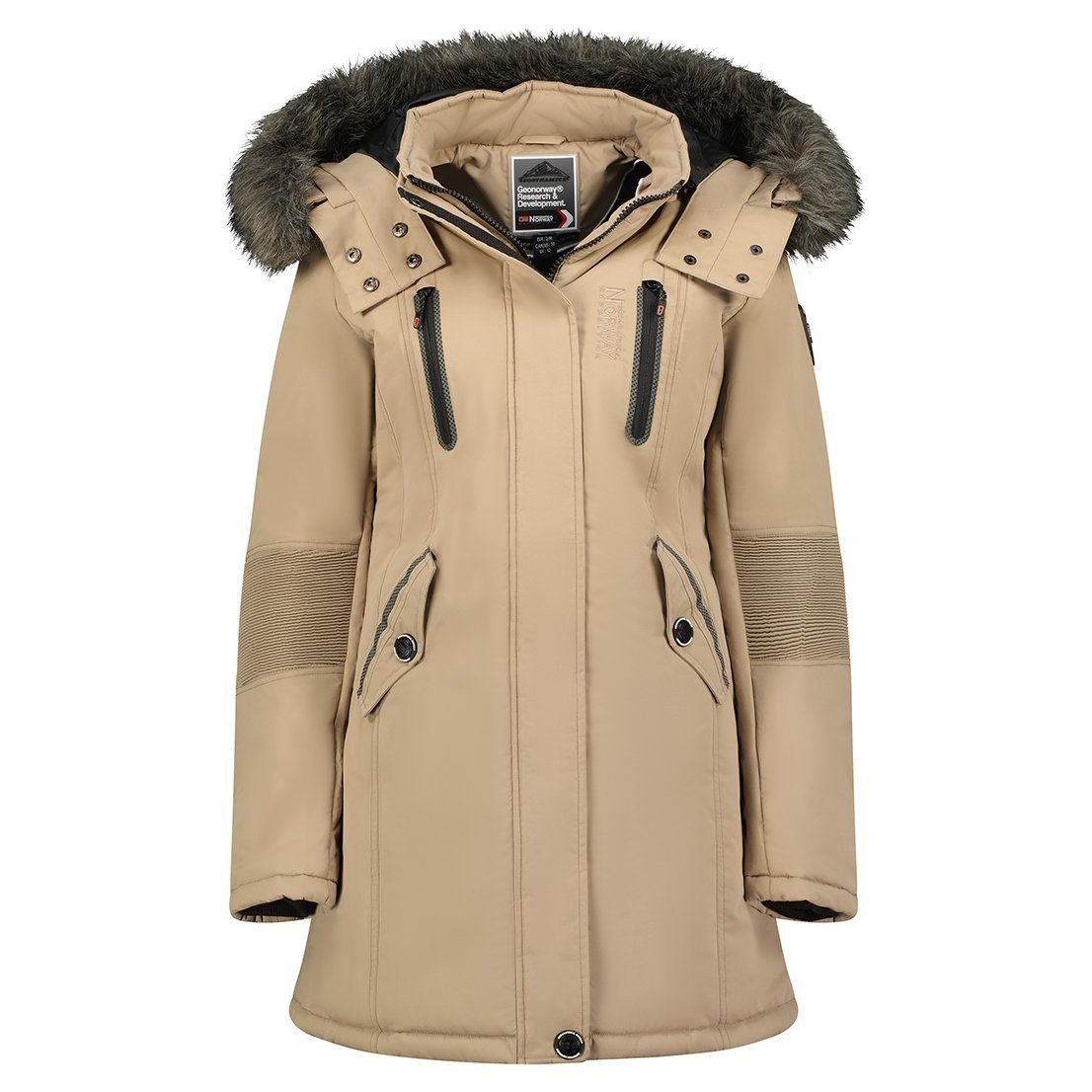 dicke Beige Kapuze, warme Geographical Coraly Jacke Norway Winterjacke abnehmbare und Damen