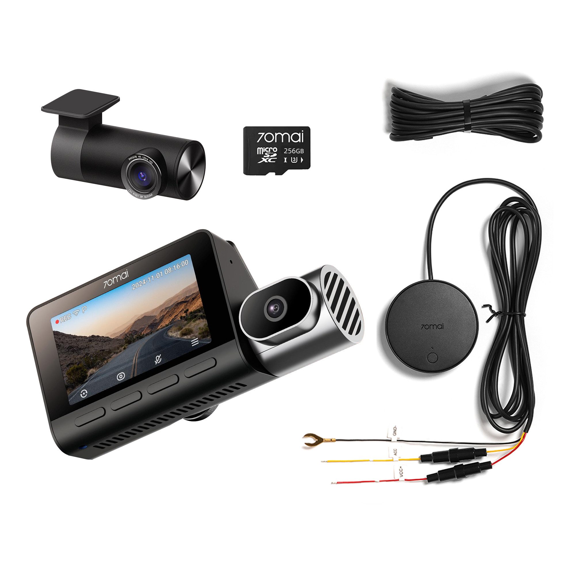 70mai T800-41 3-Kanal 4K + 4K +1080P Dashcam (4K Ultra HD, Dashcam Auto Vorne Hinten Innen mit 512GB SD Karte, Superkondensator, Super Nachtsicht, G-Sensor, HDR, GPS)