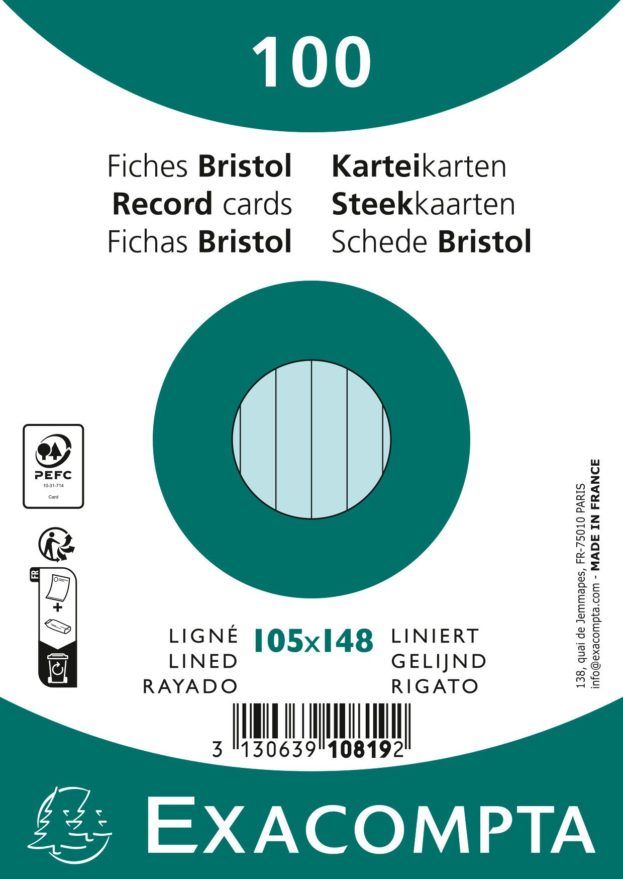 EXACOMPTA Karteikarten Exacompta Karteikarten A6 lin 100St/Pkg blau