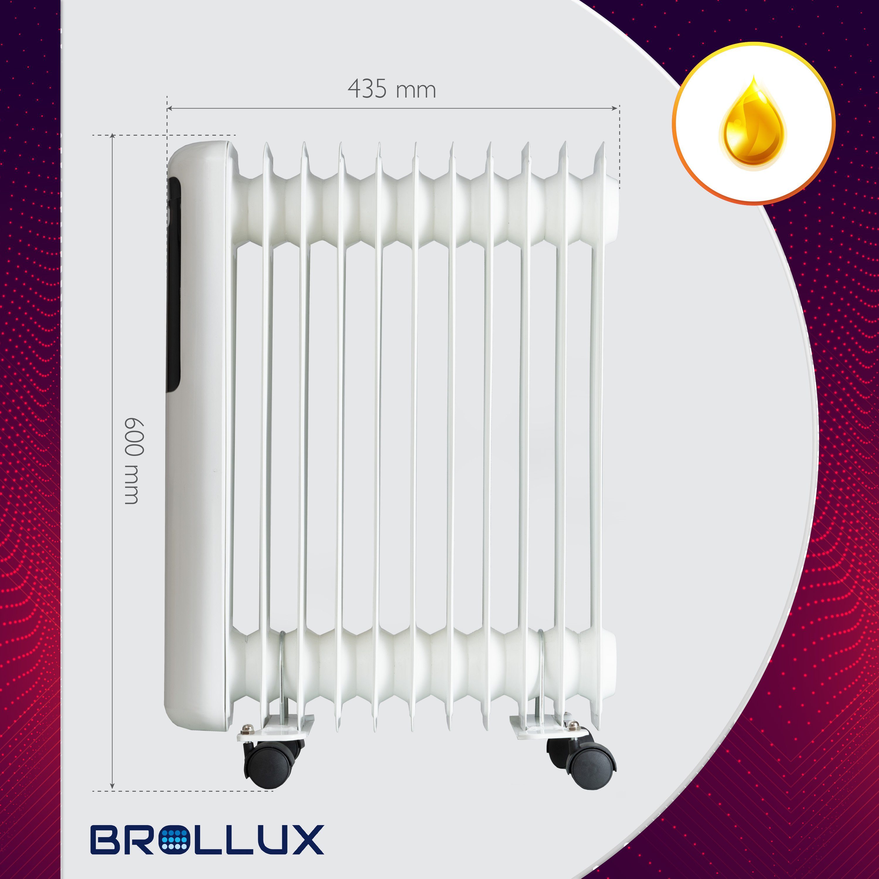 Ölheizer W, Elektroheizung Thermostat Ölradiator Lamellen Ölheizung, BROLLUX 2500W Heizgerät 2500 11