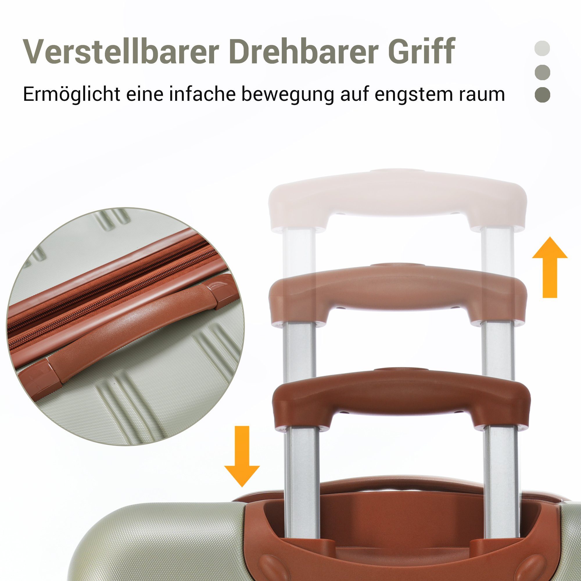 Handgepäck BlingBin 360°leises Passwort Rollen, (3 Hartschalen-Trolley Rollkoffer ABS-Material, Sicherheites Trolleyset Universal- Räder, M-L-XL-Set, goldgrün+braun Koffer-Set, dreistelliges 4 Rollen, 4 tlg., Schwarz),