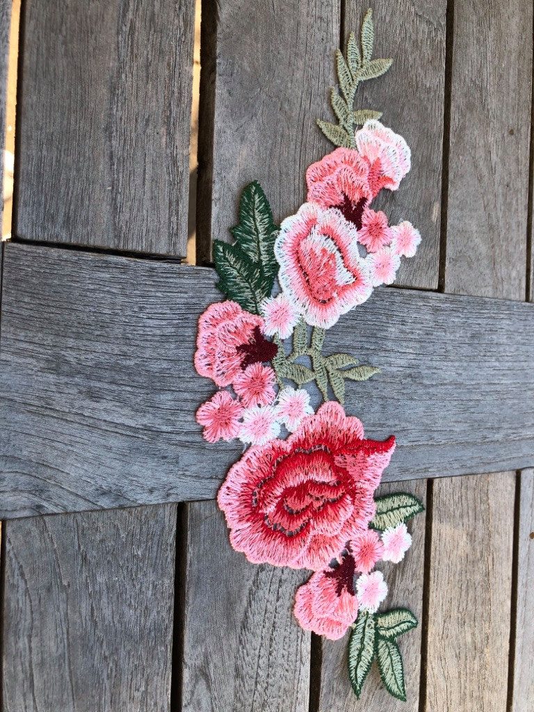 Hartmann-Knöpfe Aufnäher Aufbügler Bügelbild Patch groß 25cm Rose Blume 2-teilig rot rosa grün