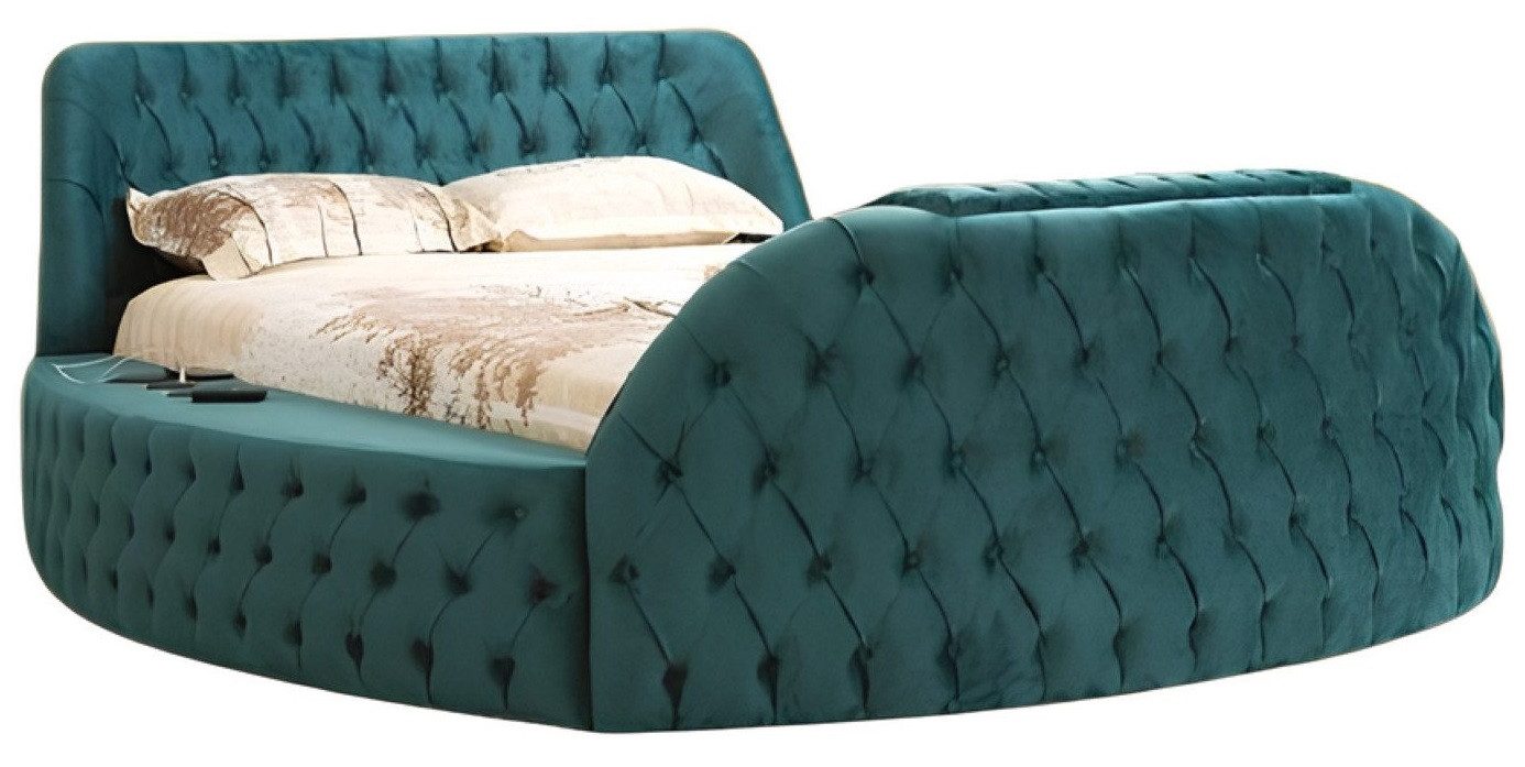 JVmoebel Rundbett Multifunktion Regal USB Ladestation Doppel Textil Betten Grün (1-tlg), Made in Europa