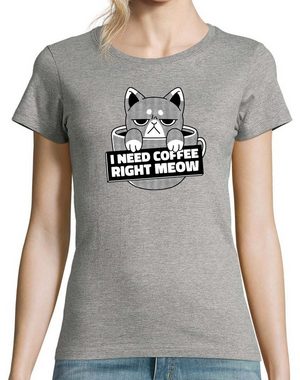 Youth Designz T-Shirt "I Need Coffee Right Meow" Damen Shirt mit lustigem Frontprint