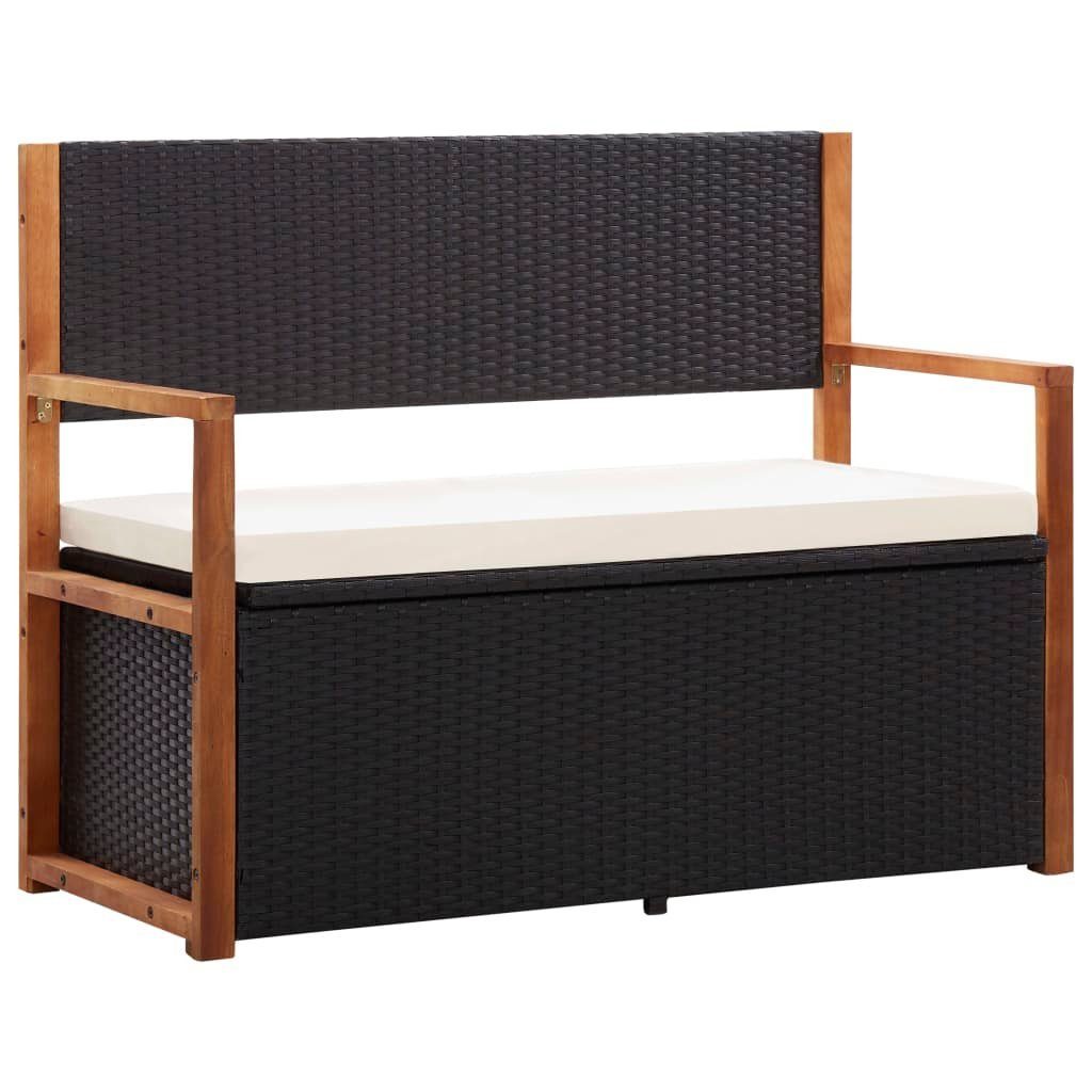 furnicato Gartenbank Poly Rattan Aufbewahrungsbank 115x50x85 cm in Natur, Schwarz, (1-St), Wetterbeständige Sitzbank mit Stauraum und waschbarem Sitzpolster