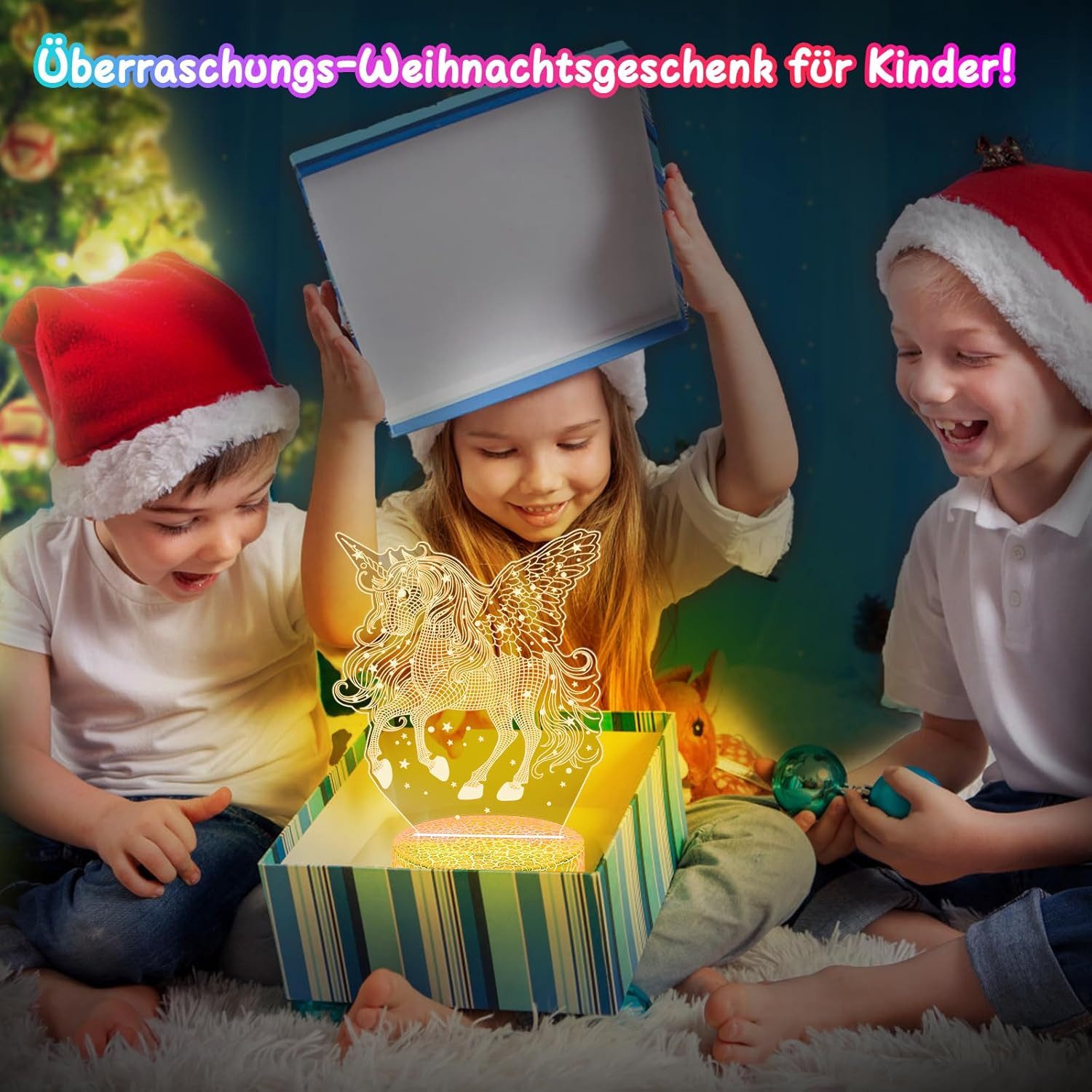 LA CUTE LED Nachtlicht Einhorn LED Nachtlicht Kinder mit 3D-Effekt & Fernbedienung, 3D Einhorn Lampe mit 16 Farben und Fernbedienung