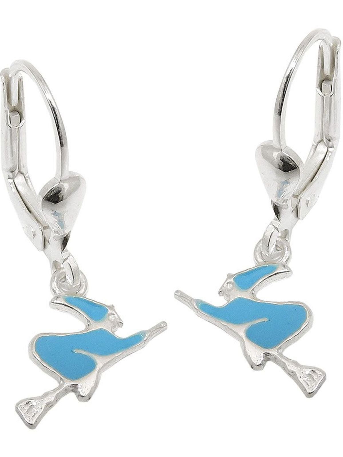 Gallay Paar Ohrhänger Ohrhänger Silber (1-tlg) Hexe 7x12mm Ohrringe hellblau-emailliert 925
