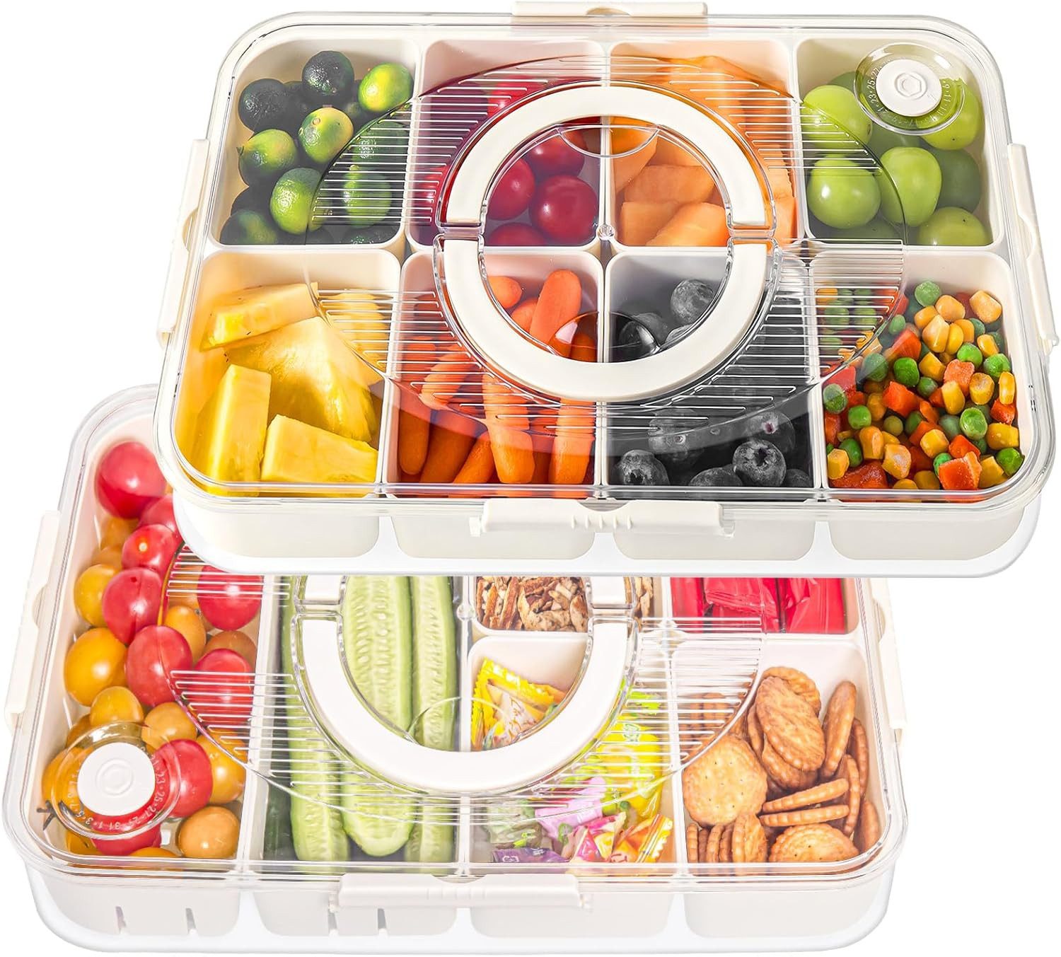 Elegear Vorratsdose Snackbox mit 8 Fächern, Snackteller mit Deckel und Griff, Snackschale, Polypropylen, (2-tlg., 1x Snackbox mit Deckel und Griff), Snackdose Organizer für Snacks Süßigkeiten Nüsse Obst Gewürze