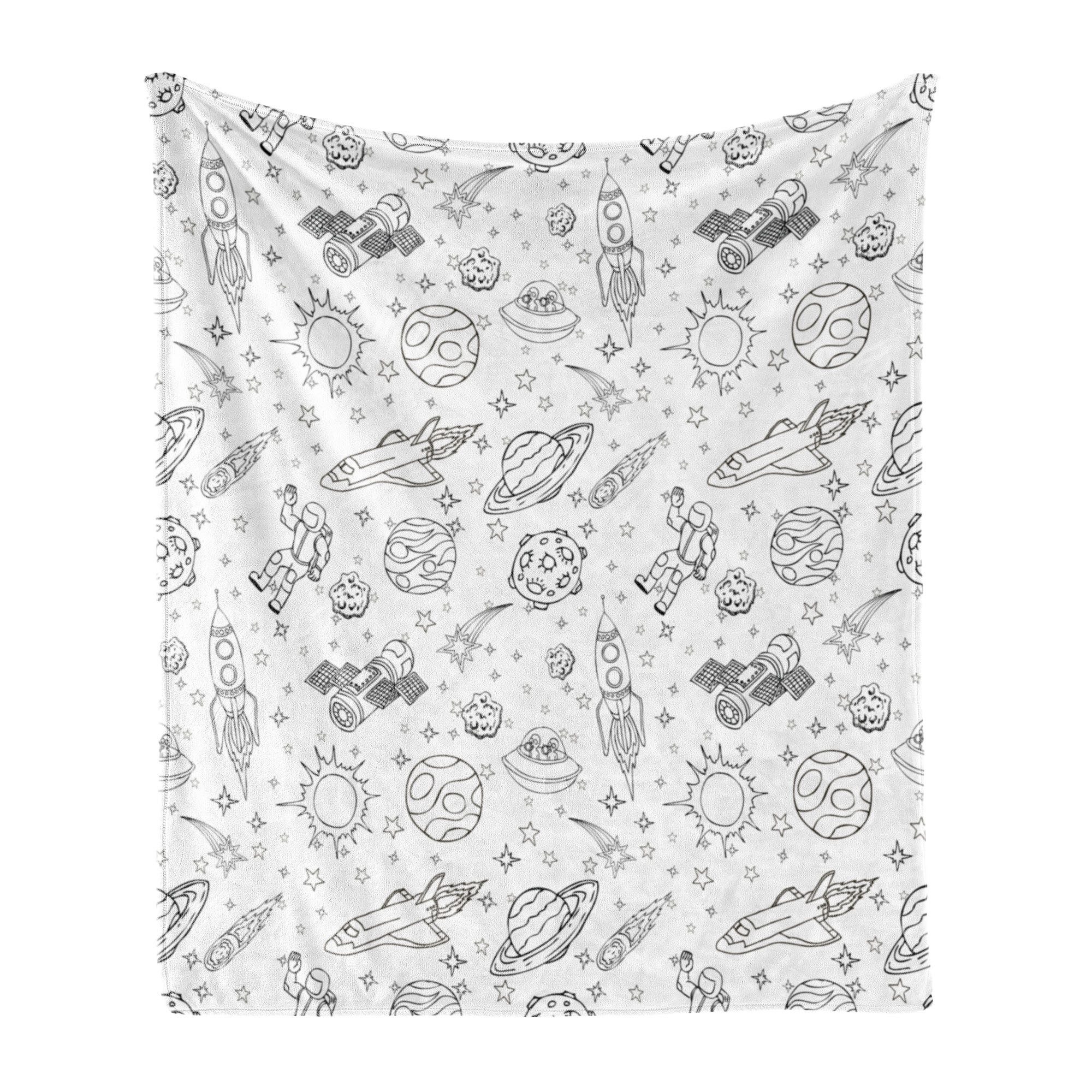 Wohndecke Gemütlicher Plüsch für den Innen- und Außenbereich, Abakuhaus, Kindergarten Doodle Sonnensystem Weltraum