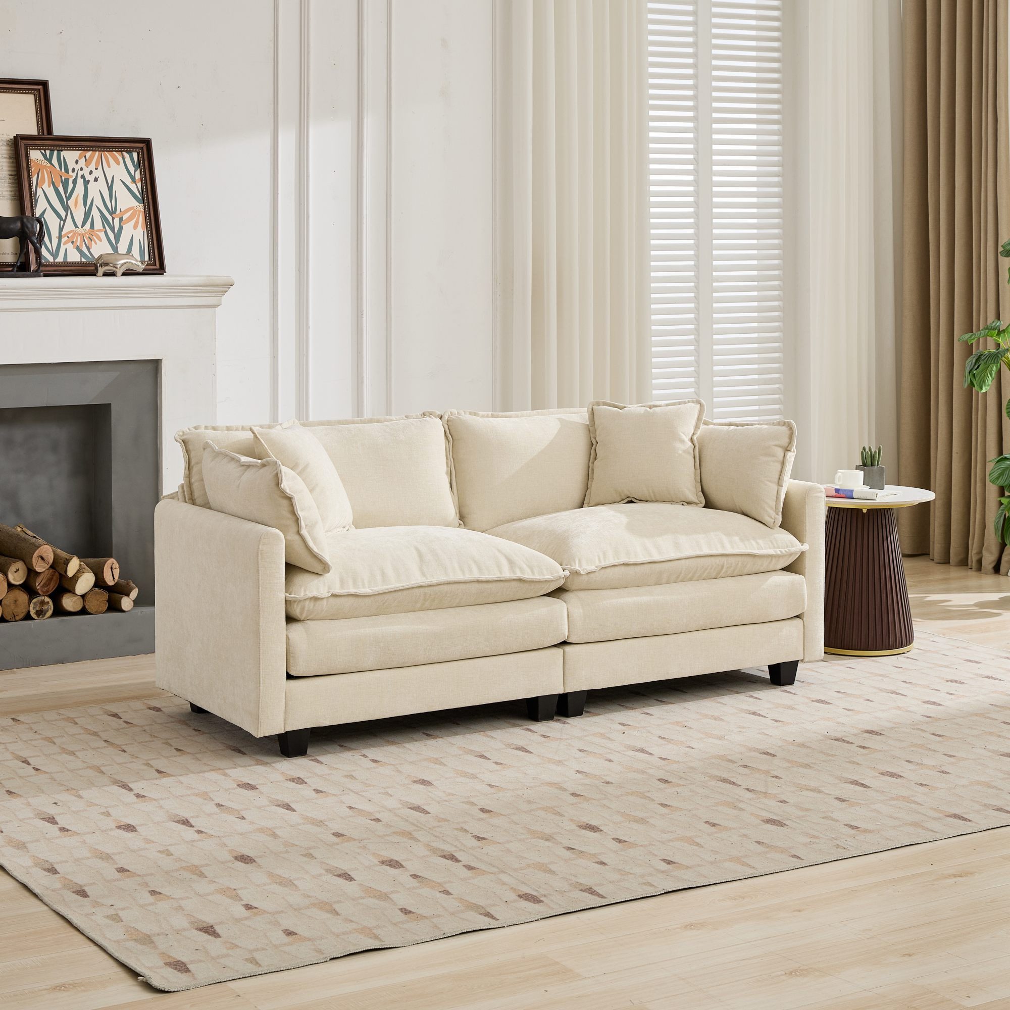 Odikalo Sofa Ecksofa 2-Sitzer 3-Sitzer 4-Sitzer Polstersofa, Chenille, Cloud Sofa, 4-Sitzer (Hocker nicht enthalten), modernes Ecksofa für Wohnzimmer, Schlafzimmer und Wohnung, bequemes, doppellagiges Polsterkissen, atmungsaktiver Chenille-Stoff