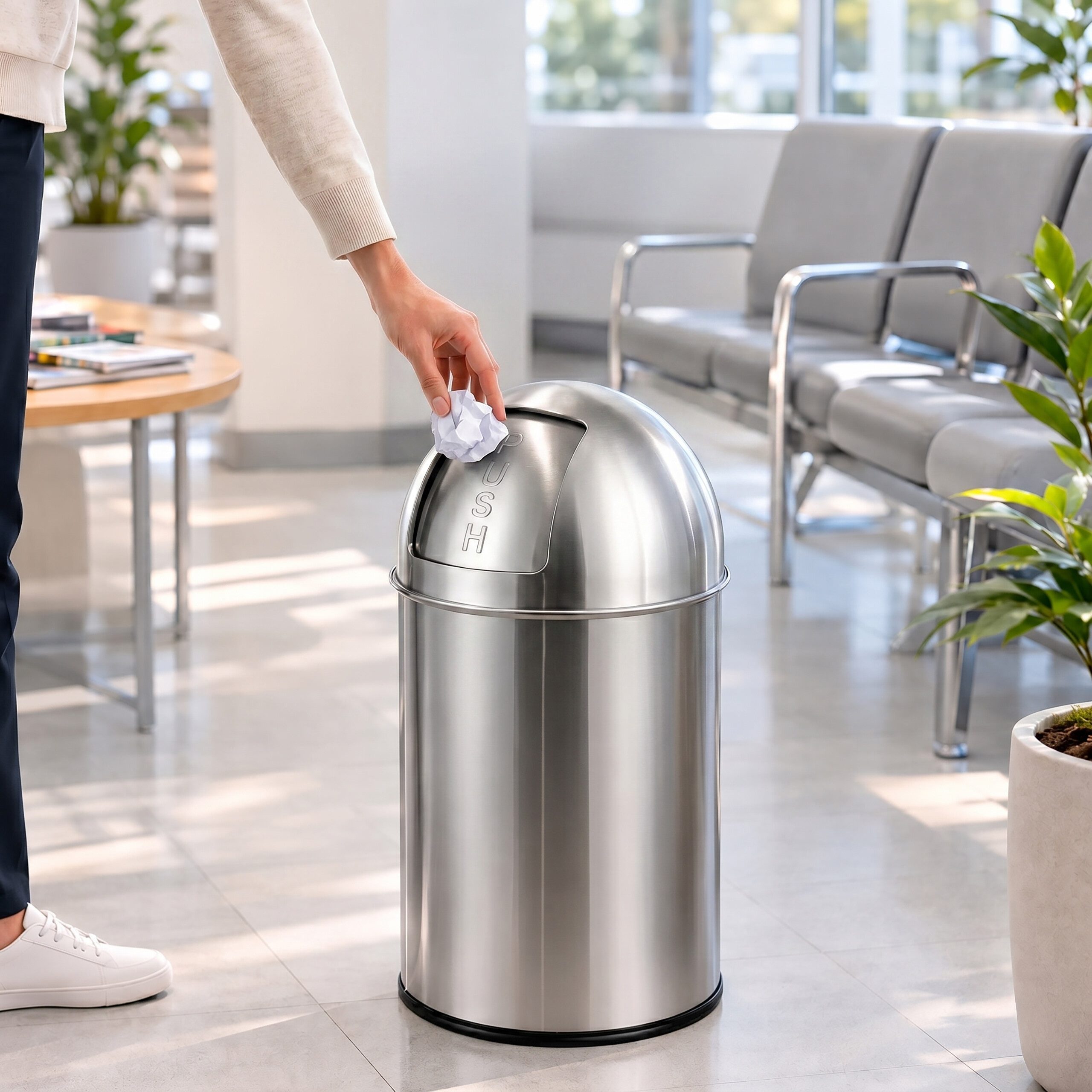 relaxdays Mülleimer Edelstahl Mülleimer Push-Deckel, 35 L – Bild 2 von 5