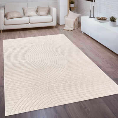 Teppich Cotton 233, Paco Home, rechteckig, Höhe: 10 mm, Kurzflor, Uni Farben, Hoch-Tief-Effekt, Scandi-Look, Outdoor geeignet