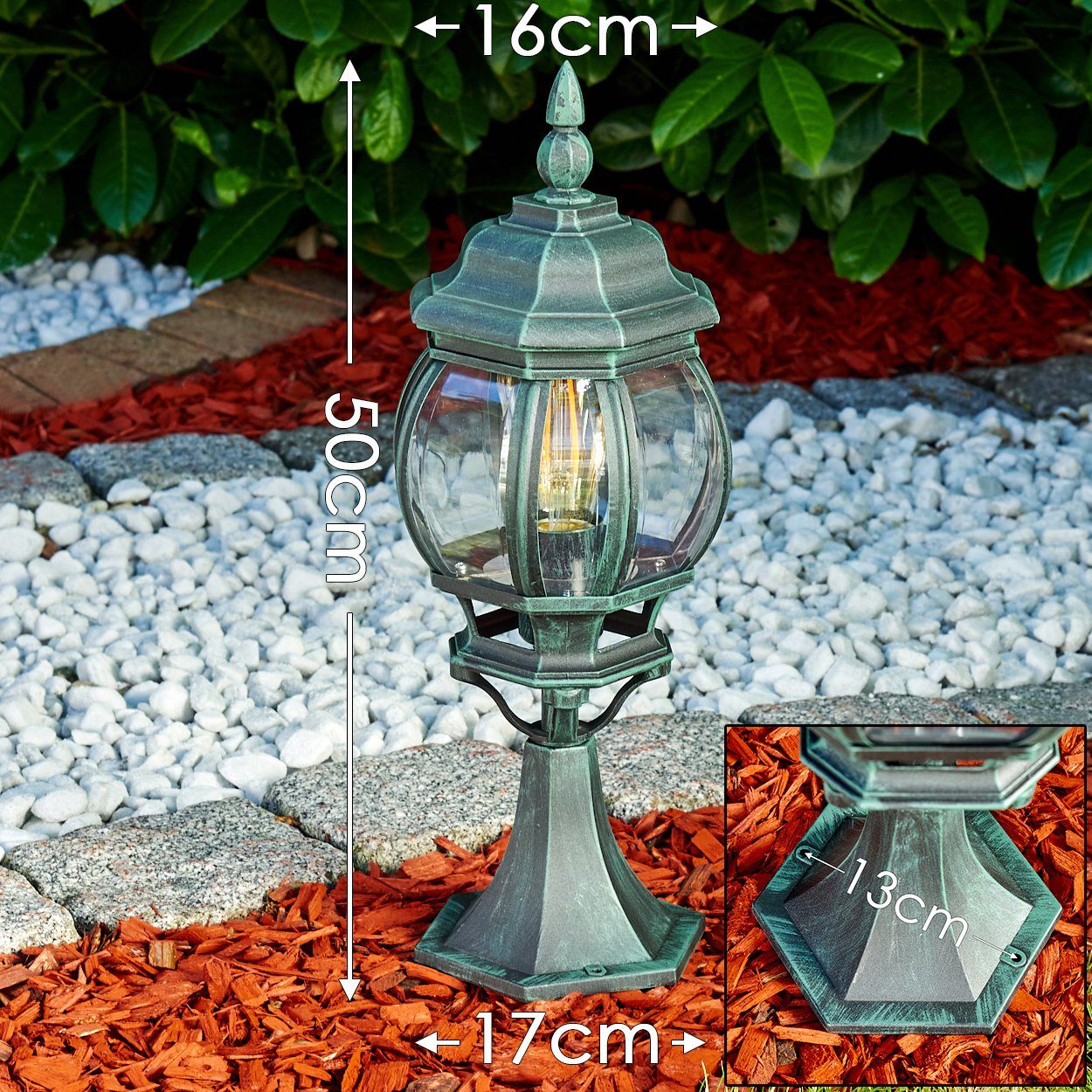 hofstein Pollerleuchte »Meyen« Außenleuchte Aluguss in Schwarz/Grün mit Kunststoff-Scheiben, ohne Leuchtmittel, Wegeleuchte 50cm, Retro/Vintage Gartenlampe, E27, IP44 in antikem Look