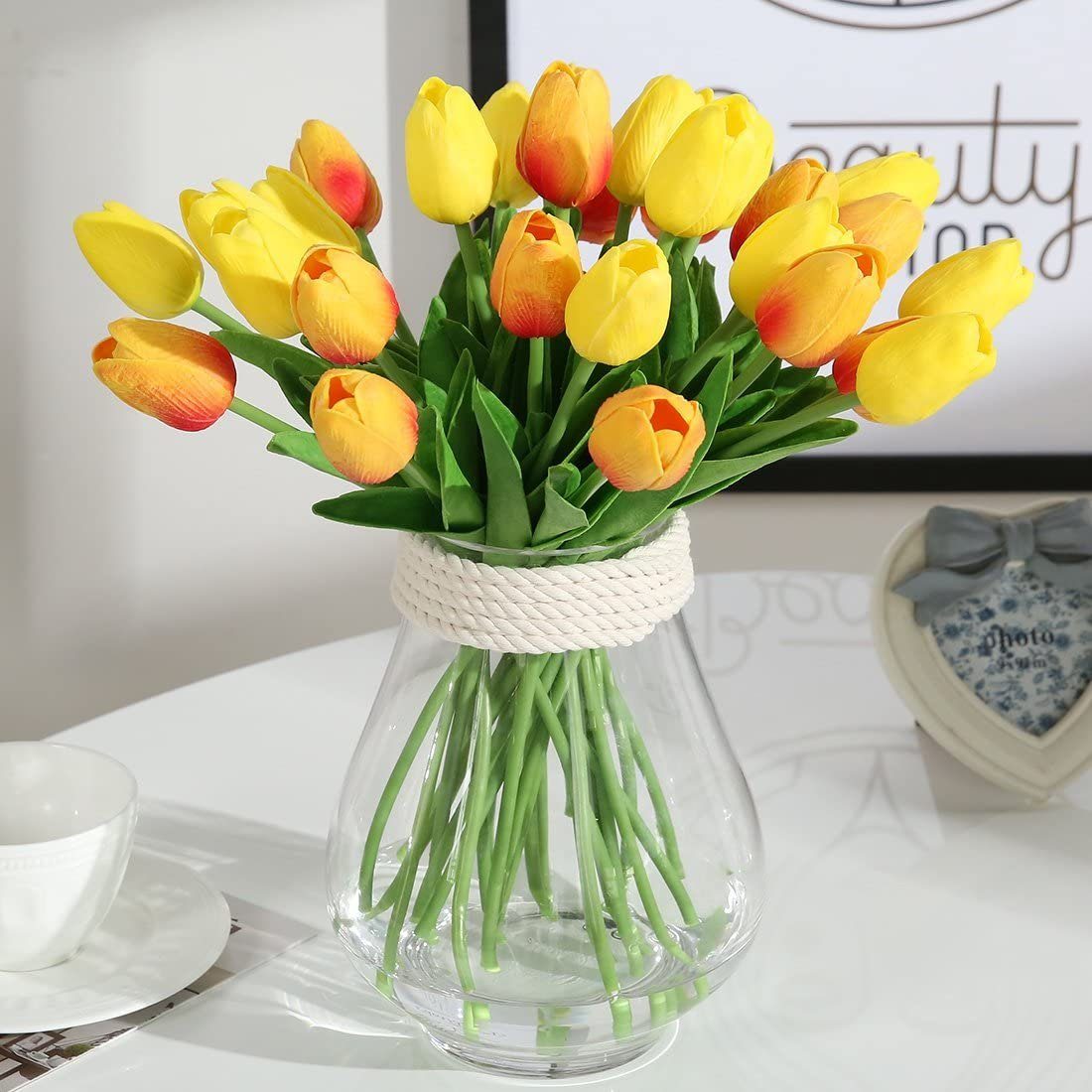 Künstliche Tulpen, für Orange Tulpen Kunstblume Party,Dekoration Stück Zuhause, Mutoy, echte künstliche Blumen 10 Hochzeitsfeier,