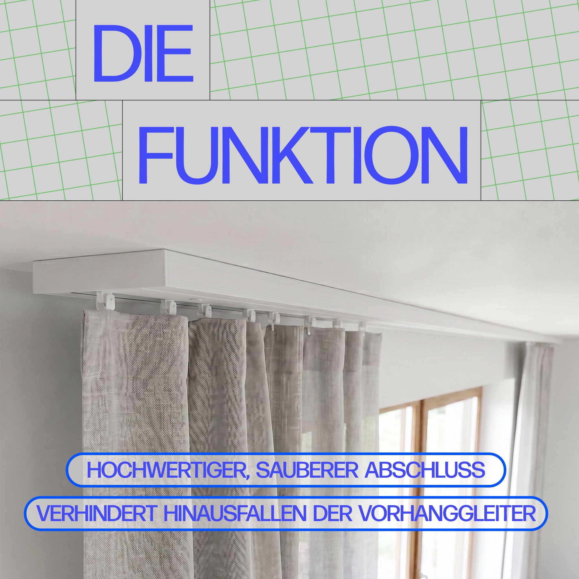 Bestlivings Gardinenschiene Seitendeckel, 3-läufig, geklemmt, Kunststoff, 2er-Pack, robust, Stopper-Funktion, Steckmontage, Made in EU – Bild 4 von 5