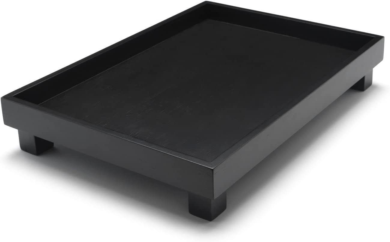 Brillibrum Dekotablett Tablett mit Griffen schwarz Serviertablett  Kerzentablett Deko Holz Tablett glatt rechteckig schwarzes Holztablett  40x30x6cm