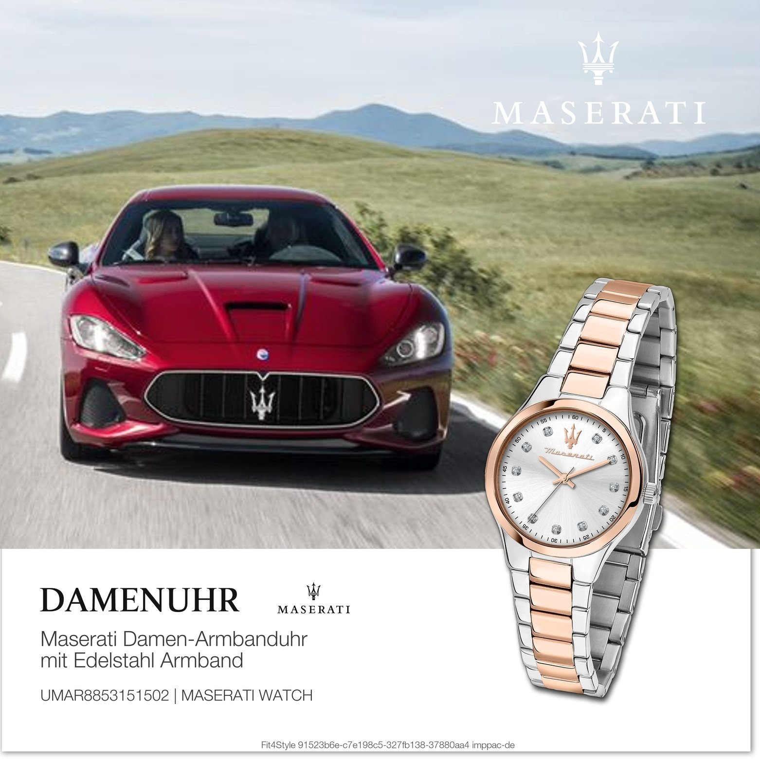 Made-In Damen MASERATI rund, Quarzuhr Italy klein 30mm) (ca. Armbanduhr, Edelstahlarmband, Damenuhr Maserati