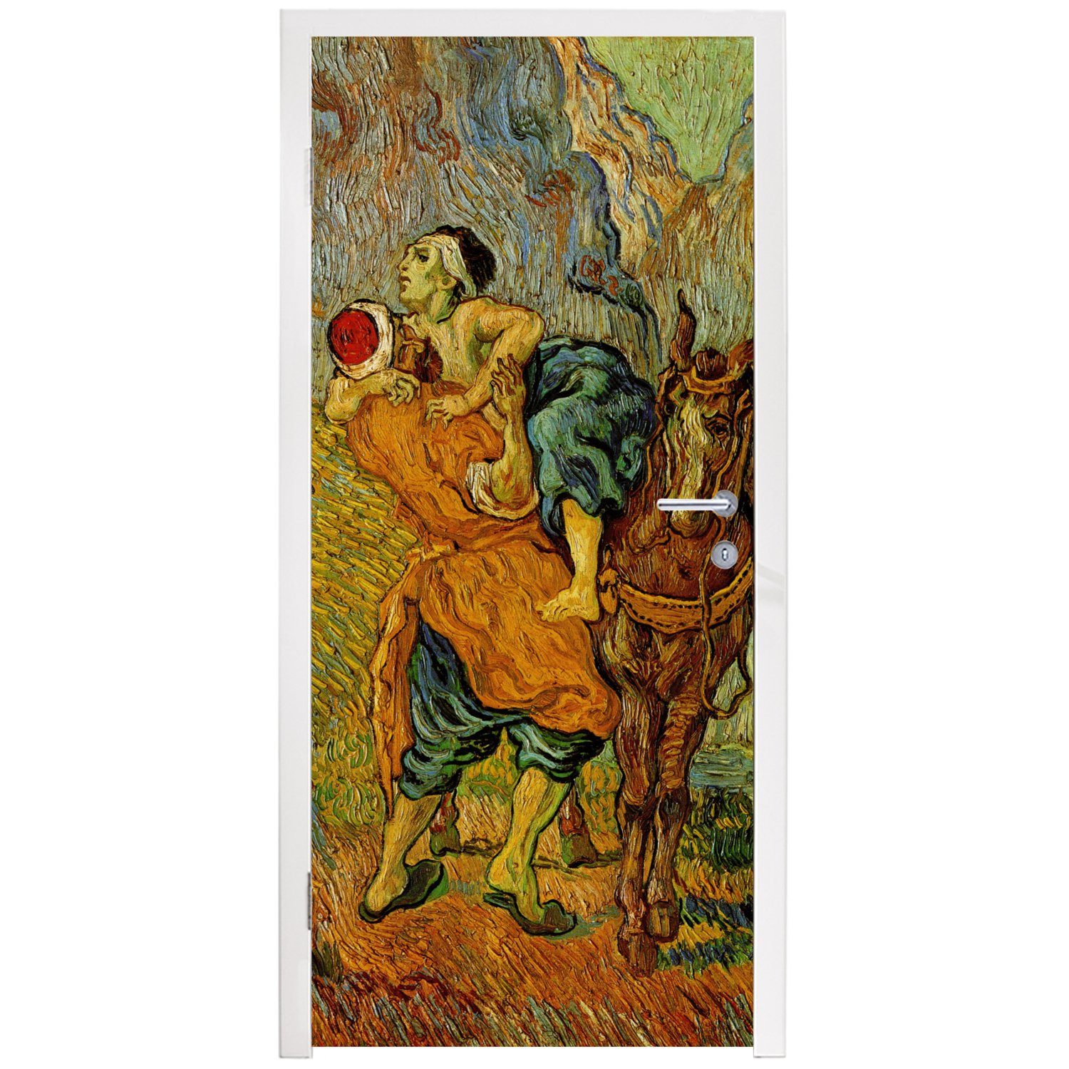Vincent St), für bedruckt, Samariter (1 MuchoWow - van Tür, 75x205 Türaufkleber, Matt, barmherzige Der Fototapete Türtapete Gogh, cm