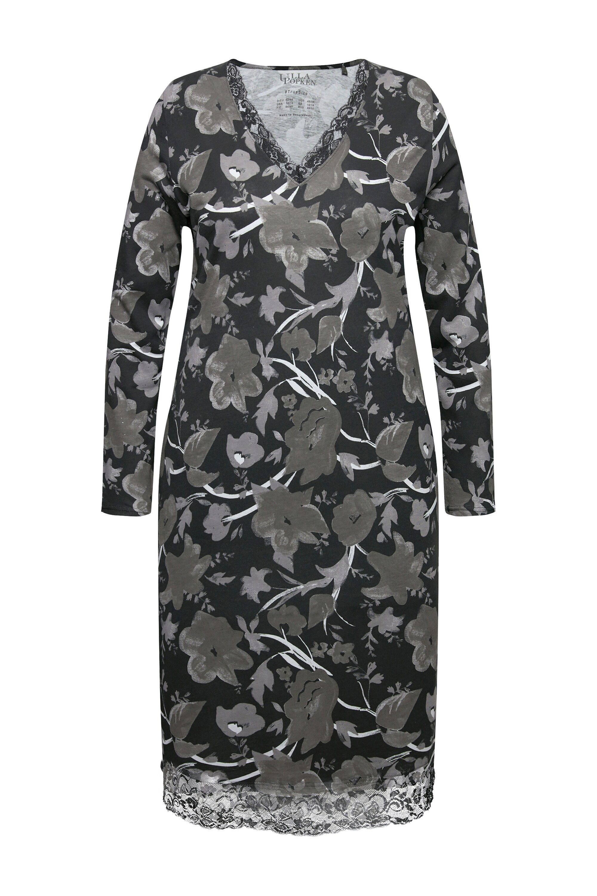 Ulla Popken Nachthemd Nachthemd Blüten V-Ausschnitt Langarm Modalmix günstig online kaufen