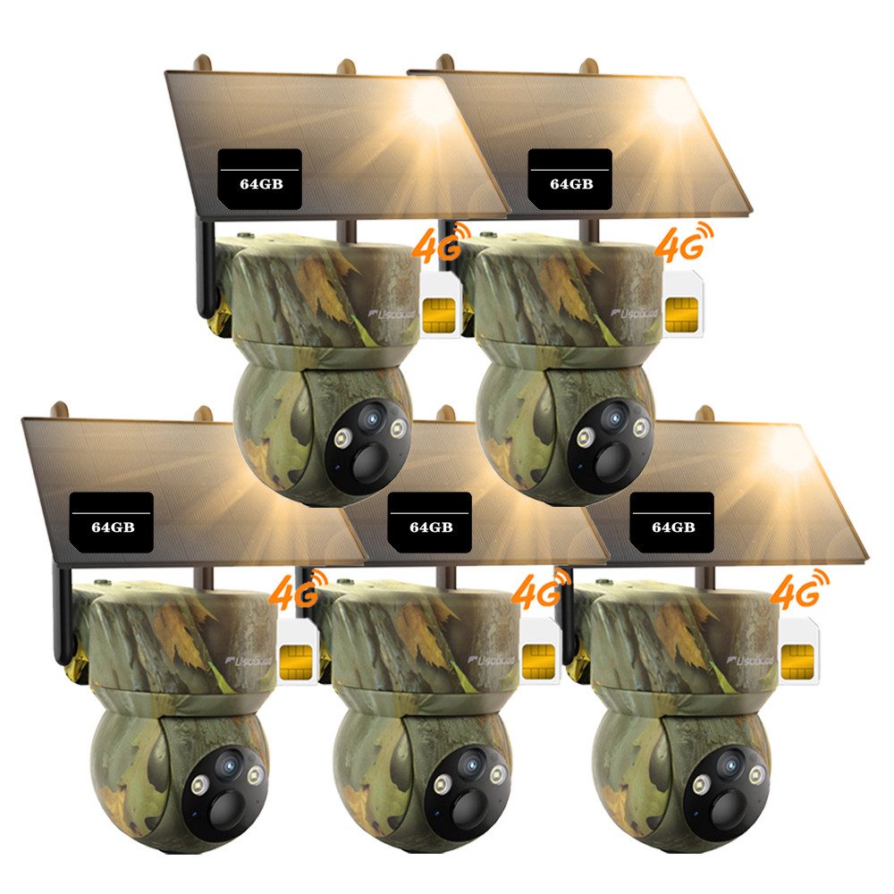Usogood Wildkamera 4G LTE Überwachungskamera Aussen Solar Wildkamera (Außenbereich Sicherheit, Wild & Jagd, für Wildlife Monitoring, 2K Überwachungskamera Akku mit SIM Karte, 5-tlg., Outdoor Kamera Kabellos mit Bewegungsmelder Wasserdicht, Nachtsicht Farbe Jagdkamera für Naturbeobachtung, Jagd)
