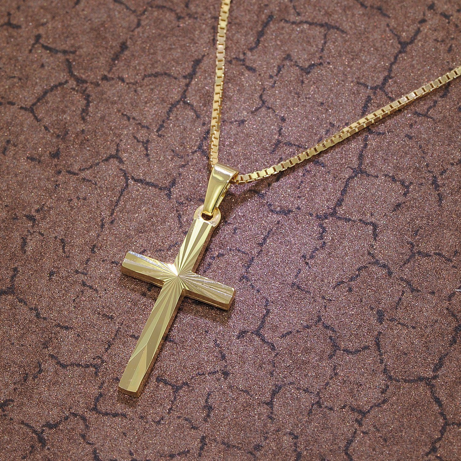 trendor Kette mit Anhänger Kreuz-Anhänger Gold 585 / 14K + goldplattierte S günstig online kaufen