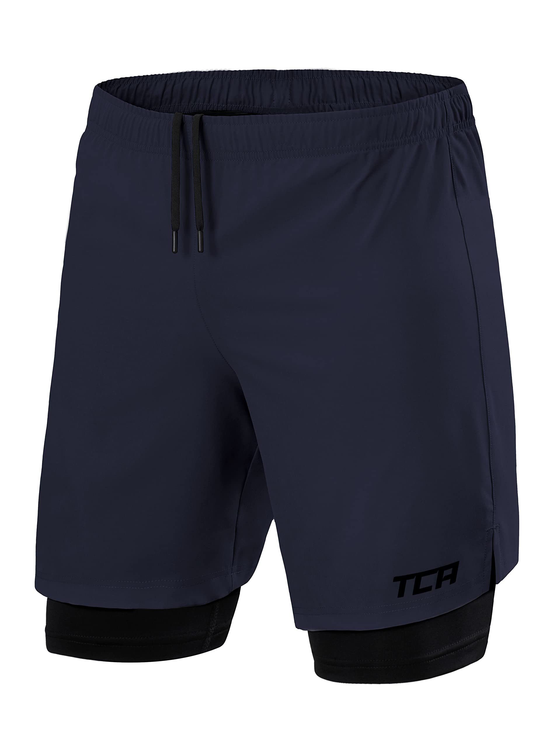 Laufhose Herren XL Dunkelblau/Schwarz, - TCA TCA Trainingsshorts 2-in-1