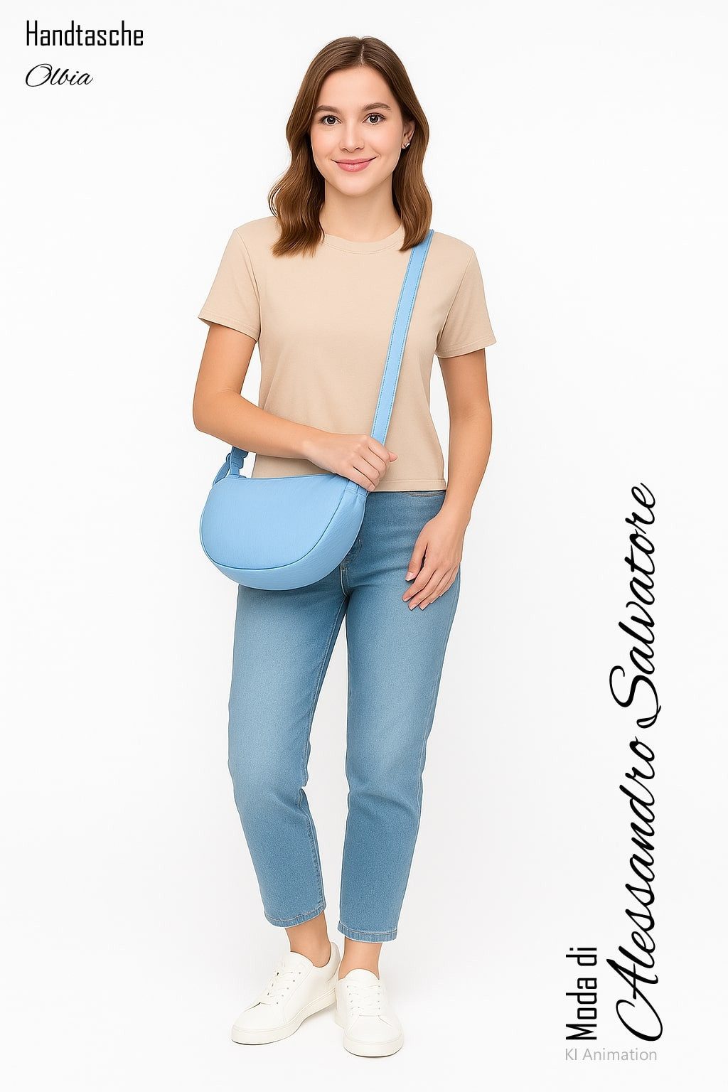 Alessandro Salvatore Handtasche Damen Schultertasche Halbmond Form Umhängetasche – Bild 4 von 5
