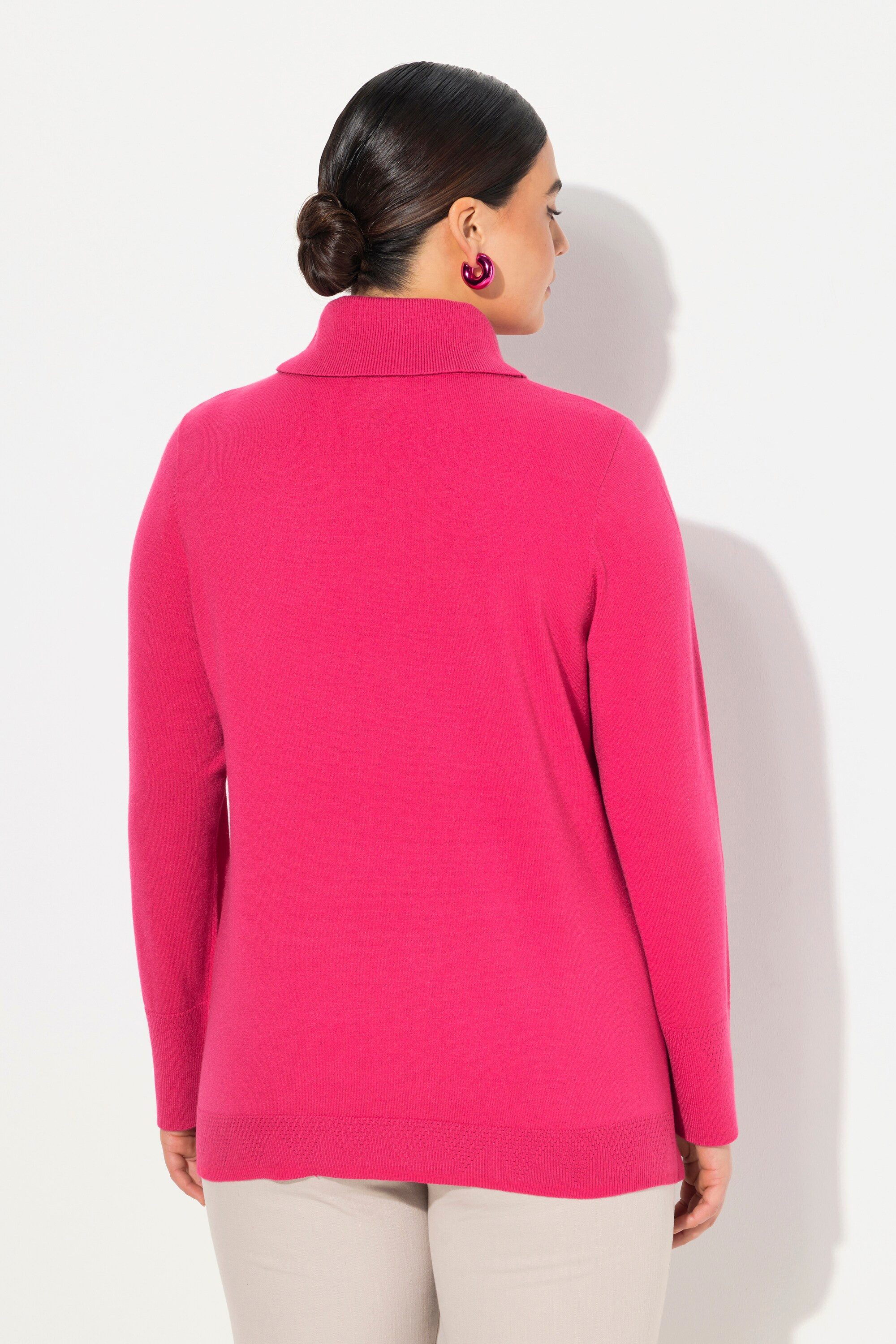 Ulla Popken Strickpullover Rollkragenpullover breite Rippbündchen Langarm