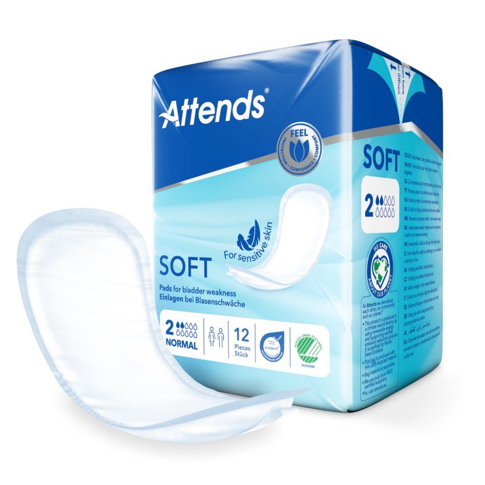 Attends GmbH Inkontinenzslip Attends Soft 2 Normal (Packung, 12-St) Saugstärke 2/10, ca. 26,5 cm, Klebestreifen, Geruchsbindung