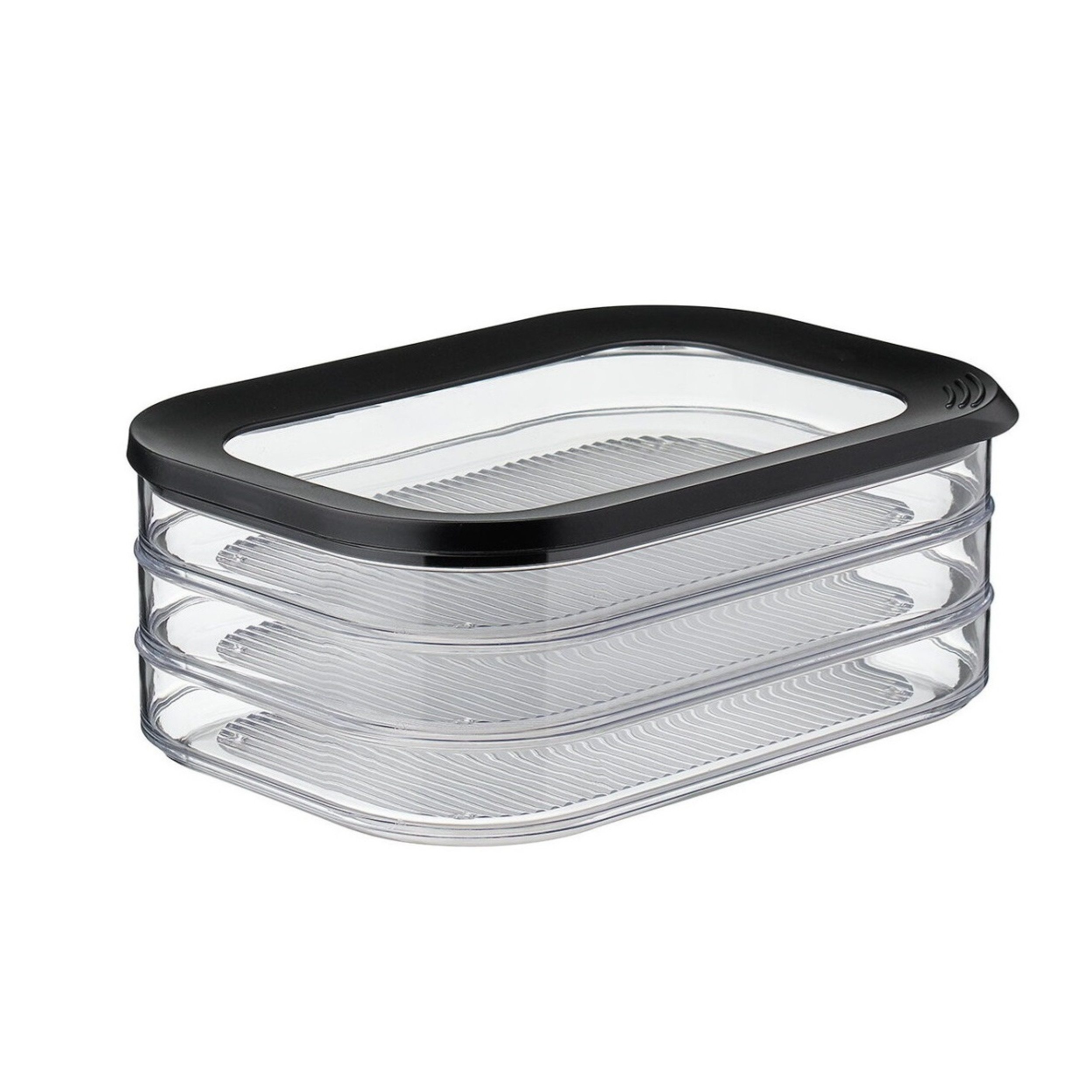Mepal Vorratsdose Aufschnittdose Modula 3-lagig 1650 ml für Wurst und Fleischwaren, Styrol-Acrylnitril (SAN), Polyethylen (PE), 3 separate Behälter, spülmaschinenfest, Nordic Black