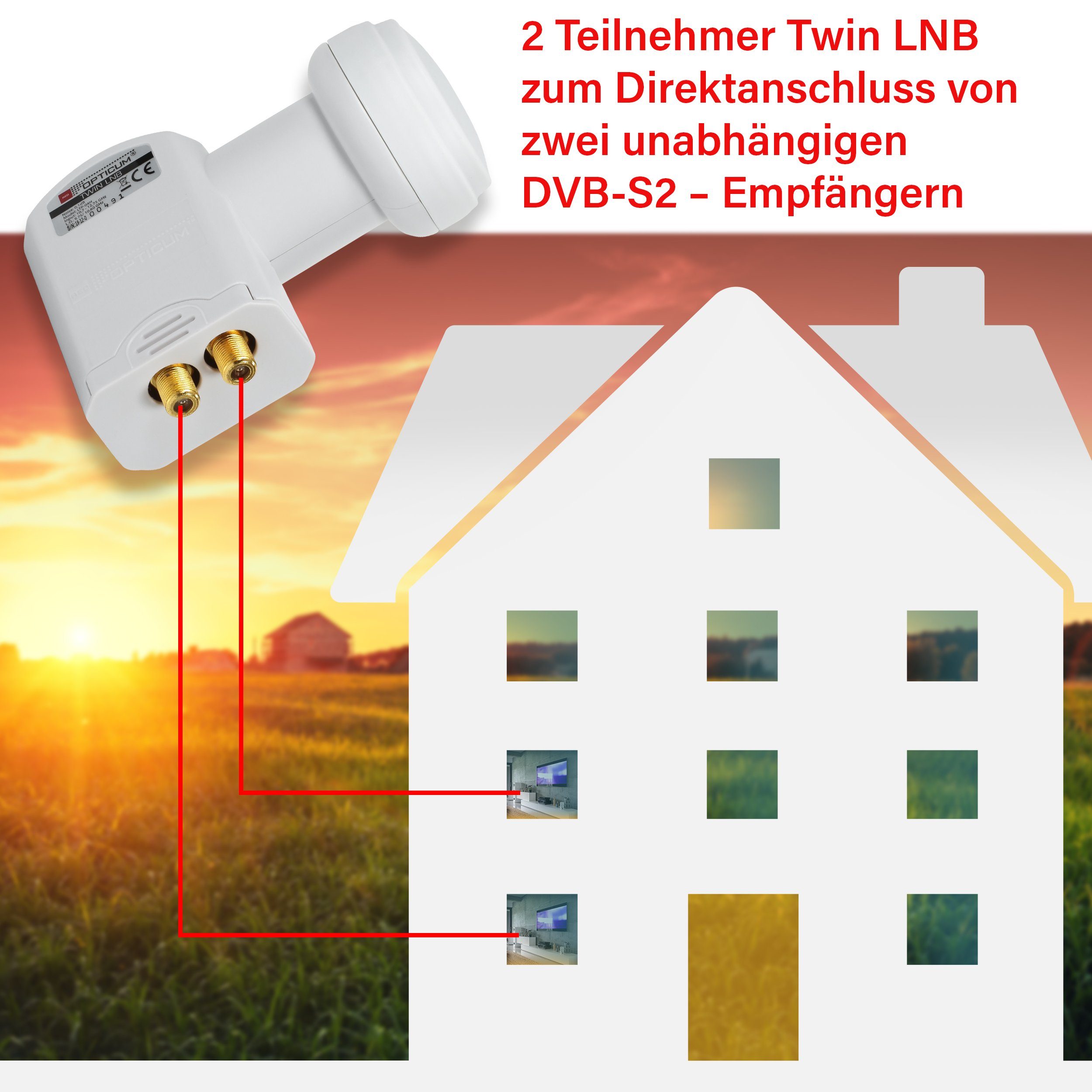 RED OPTICUM Twin LNB - Universal-Twin-LNB 0.1dB (Hitze- & Wetterschutz kältebeständig, mit Rauschmaß, vergoldet) LTP-04H Kontakte