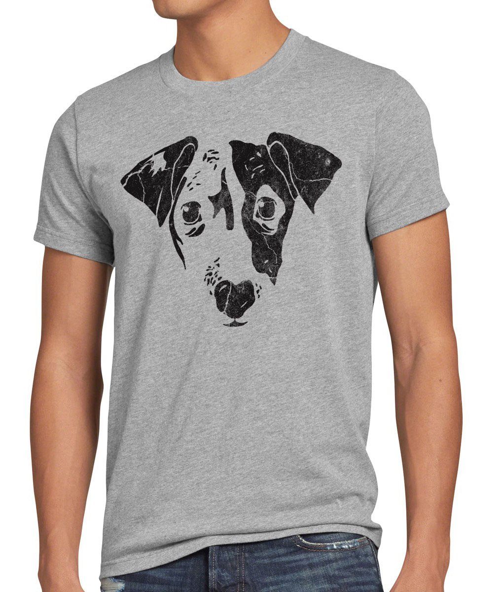 style3 Print-Shirt Herren T-Shirt Dog Hund Haustier Tier jack russel terrier Hundegesicht kopf top grau meliert