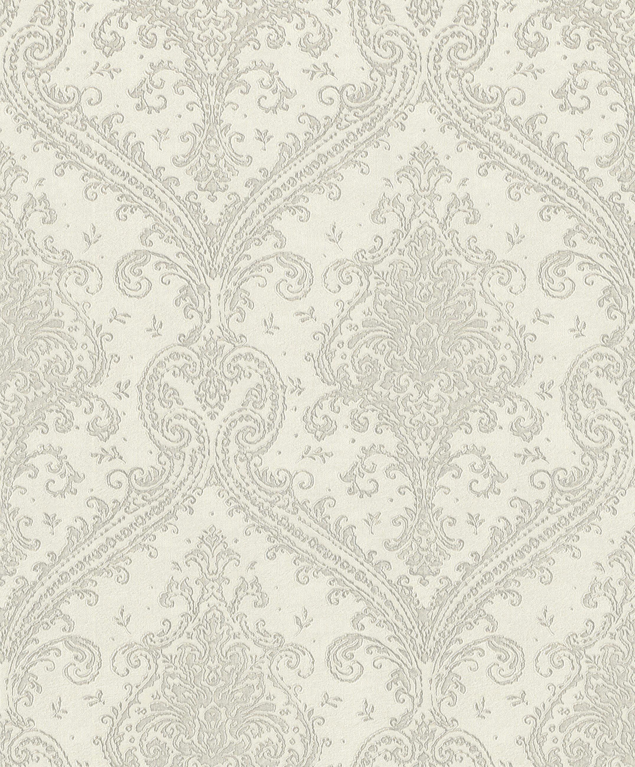 Rasch Vliestapete Barock Ornamente - Vinyltapete Grau Silber, grafisch, (1 Rolle, 1 St., 10,05 m x 0,53 m), Lichtbeständige Farben - Feucht abwischbar - Restlost abziehbar