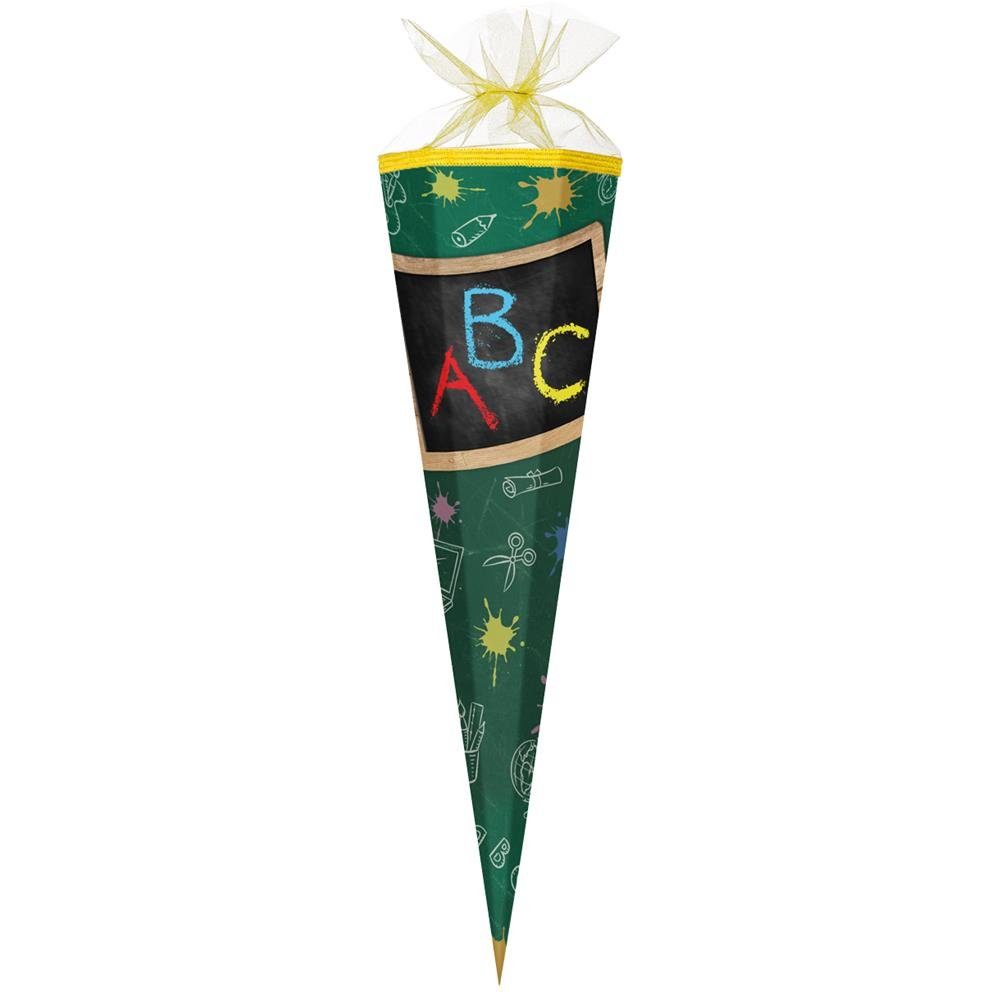 Nestler Schultüte Schulanfang Tafel, 85 cm, eckig, mit gelbem Tüllverschluss